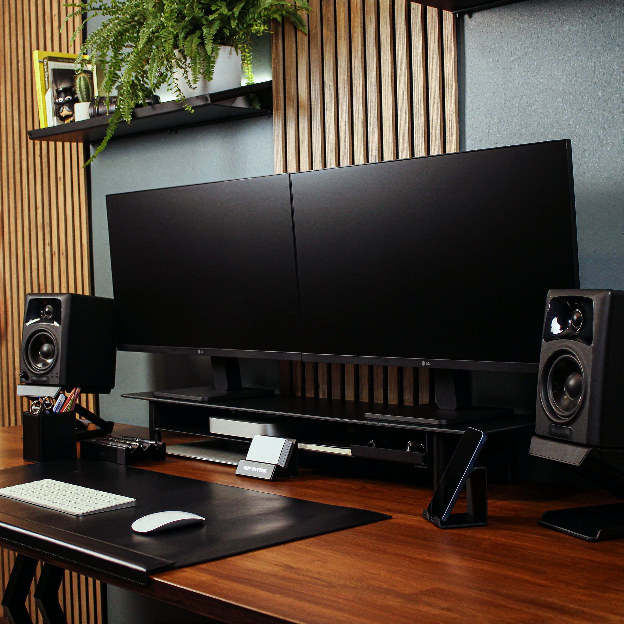 Black Desk Monitor Shelf Dual Monitor Stand