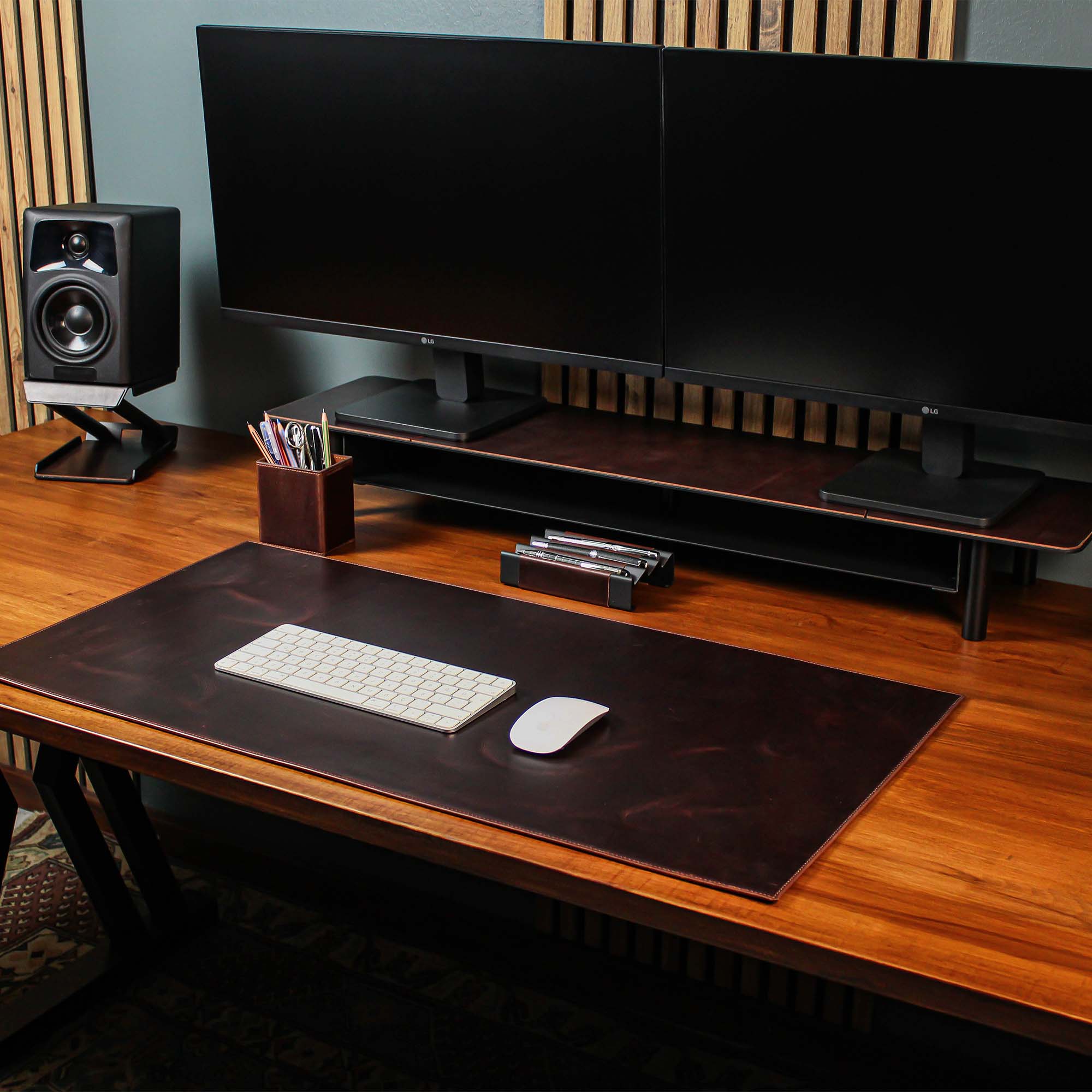 Brown Real Leather desk mat on the desk