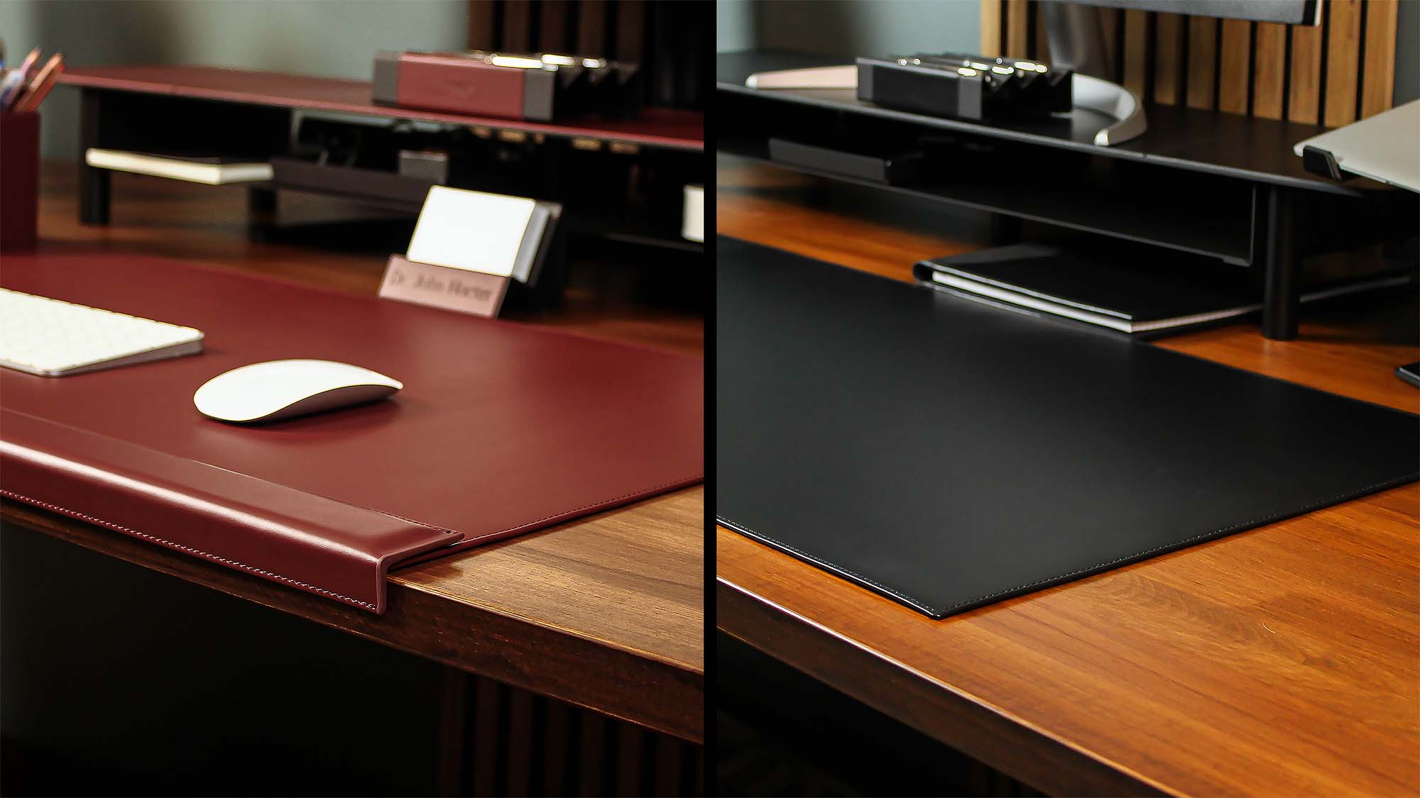 Close shot of Custom Leather Desk Mat & Pad