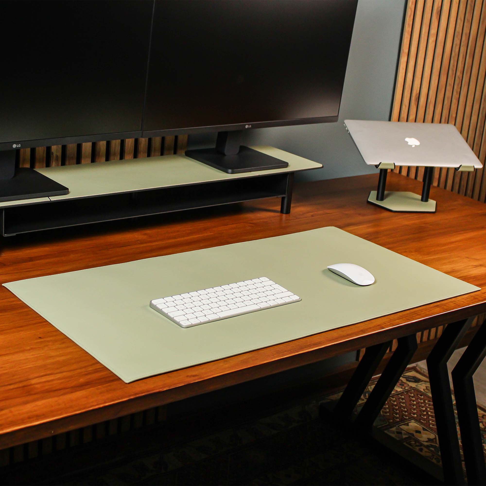 Green Leather desk mat on the desk