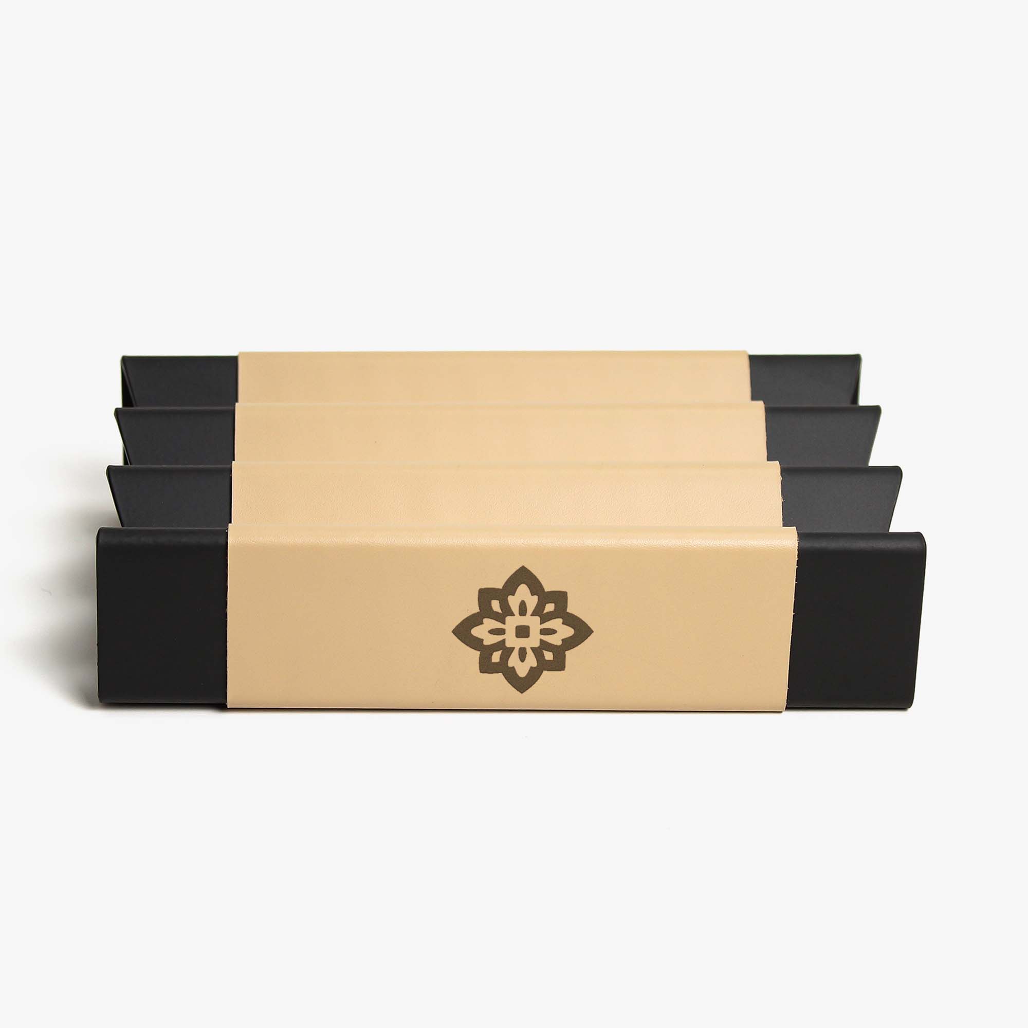 Front view showing the shape and finish of the latte pen tray