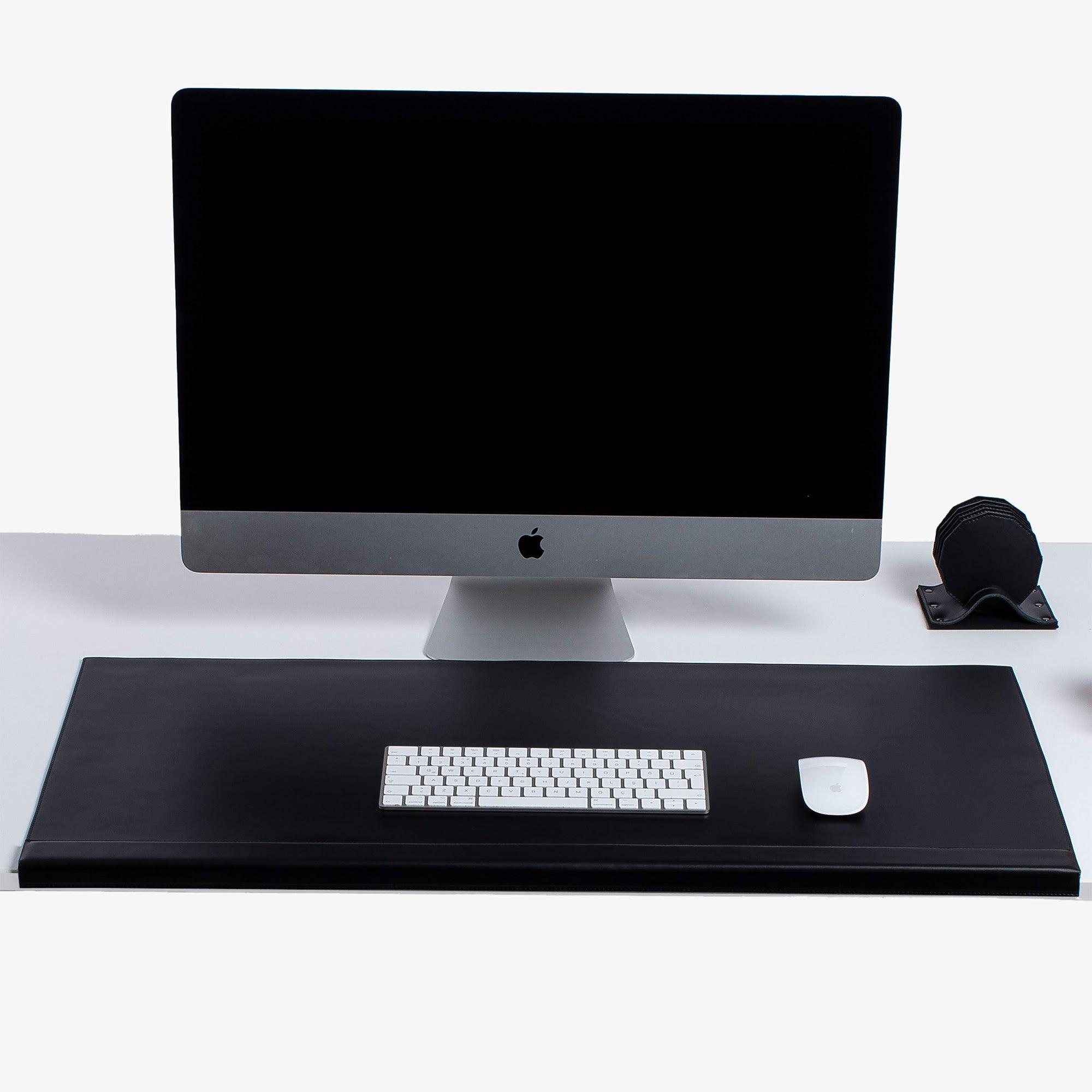 black leather desk pad