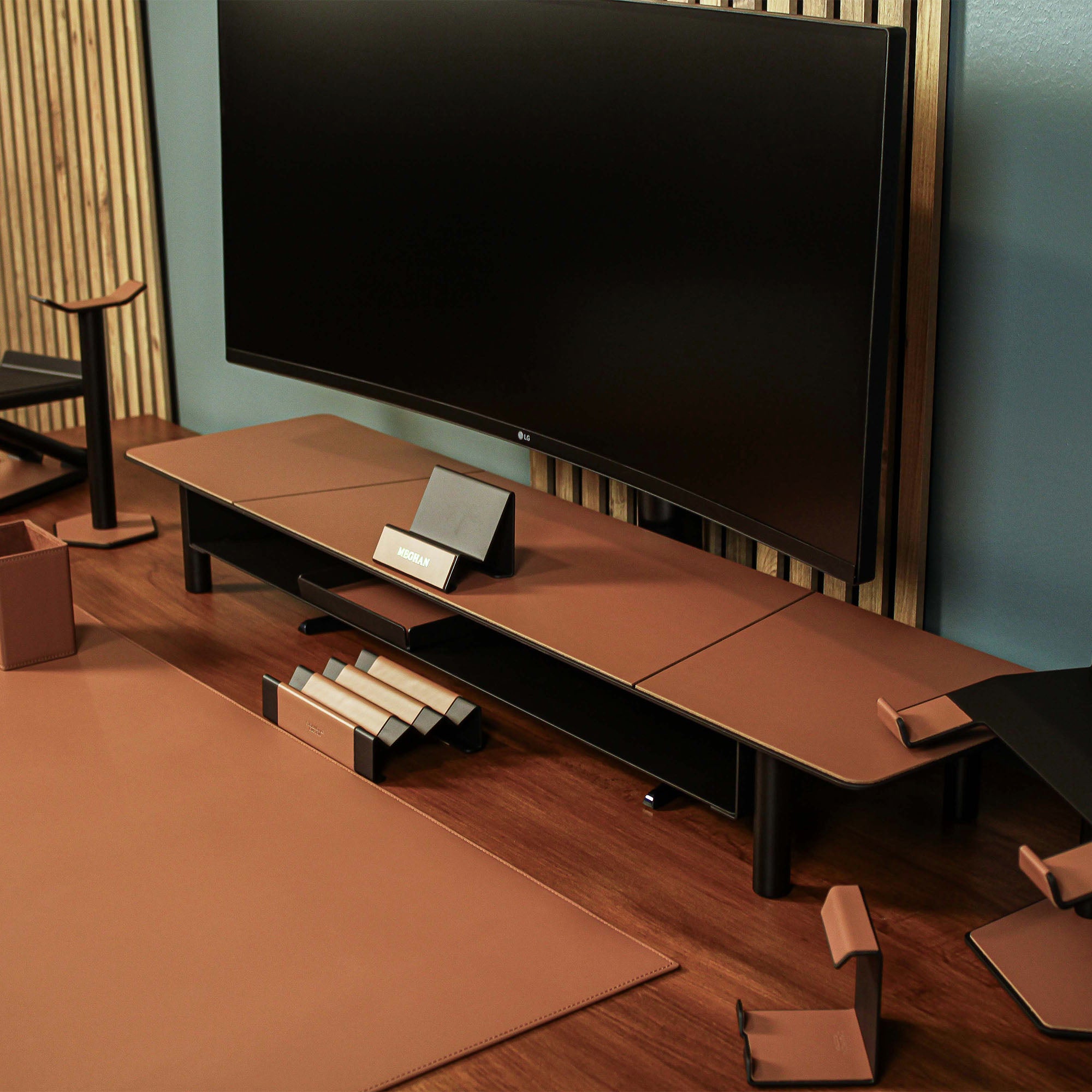 Dual Monitor Stand office desk shelf organizer