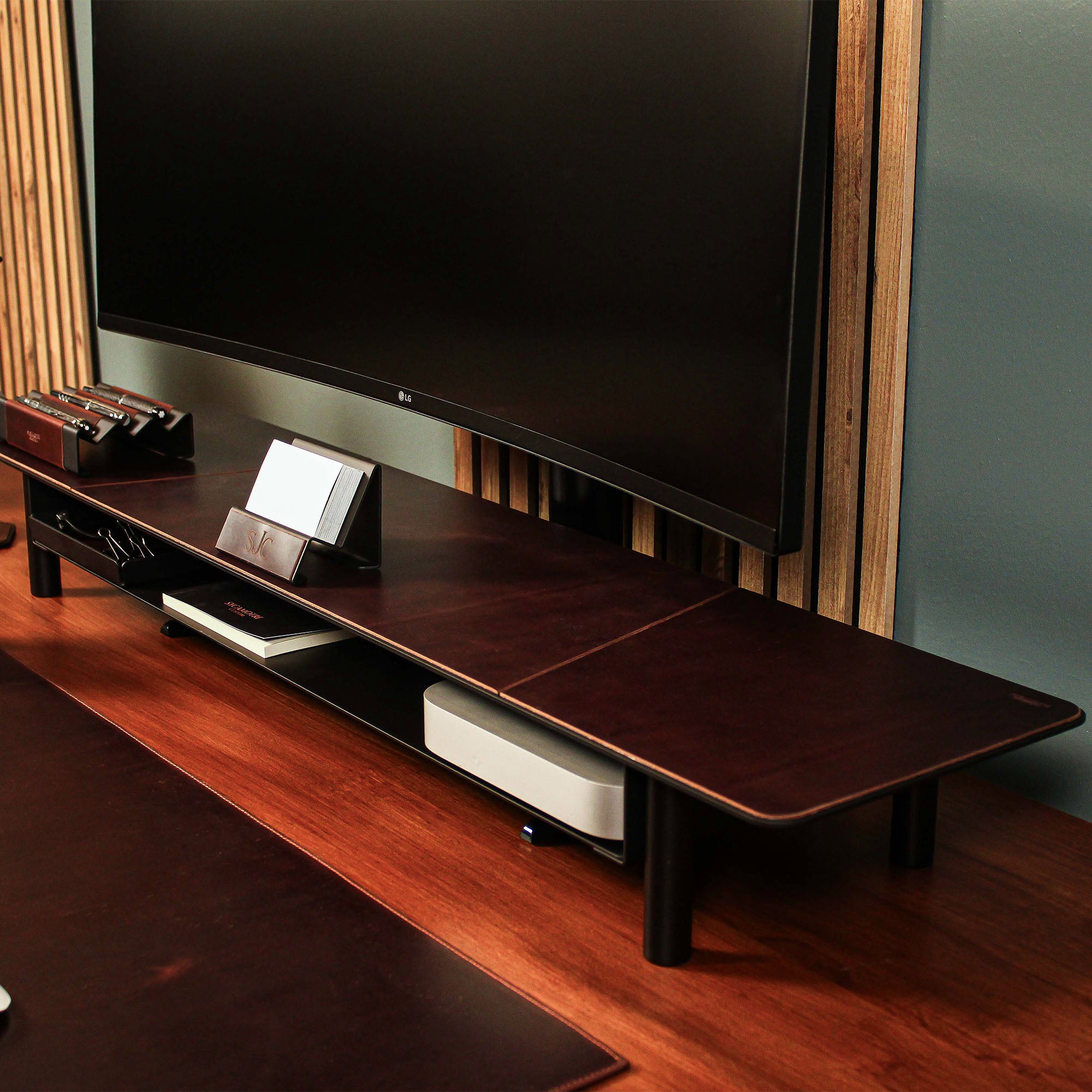 Brown Metal Monitor Stand office desk shelf organizer