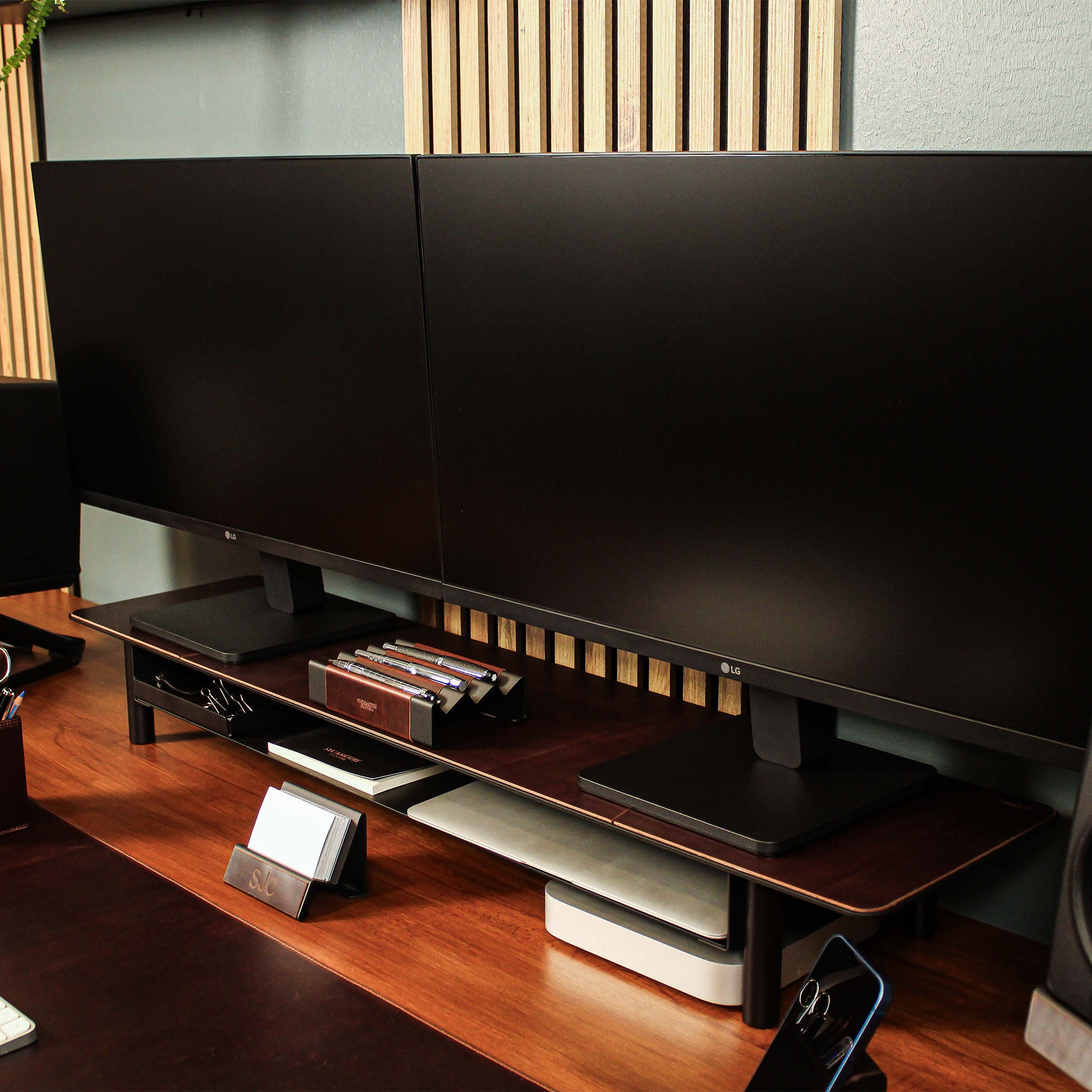 Brown Metal Monitor Stand office desk shelf organizer