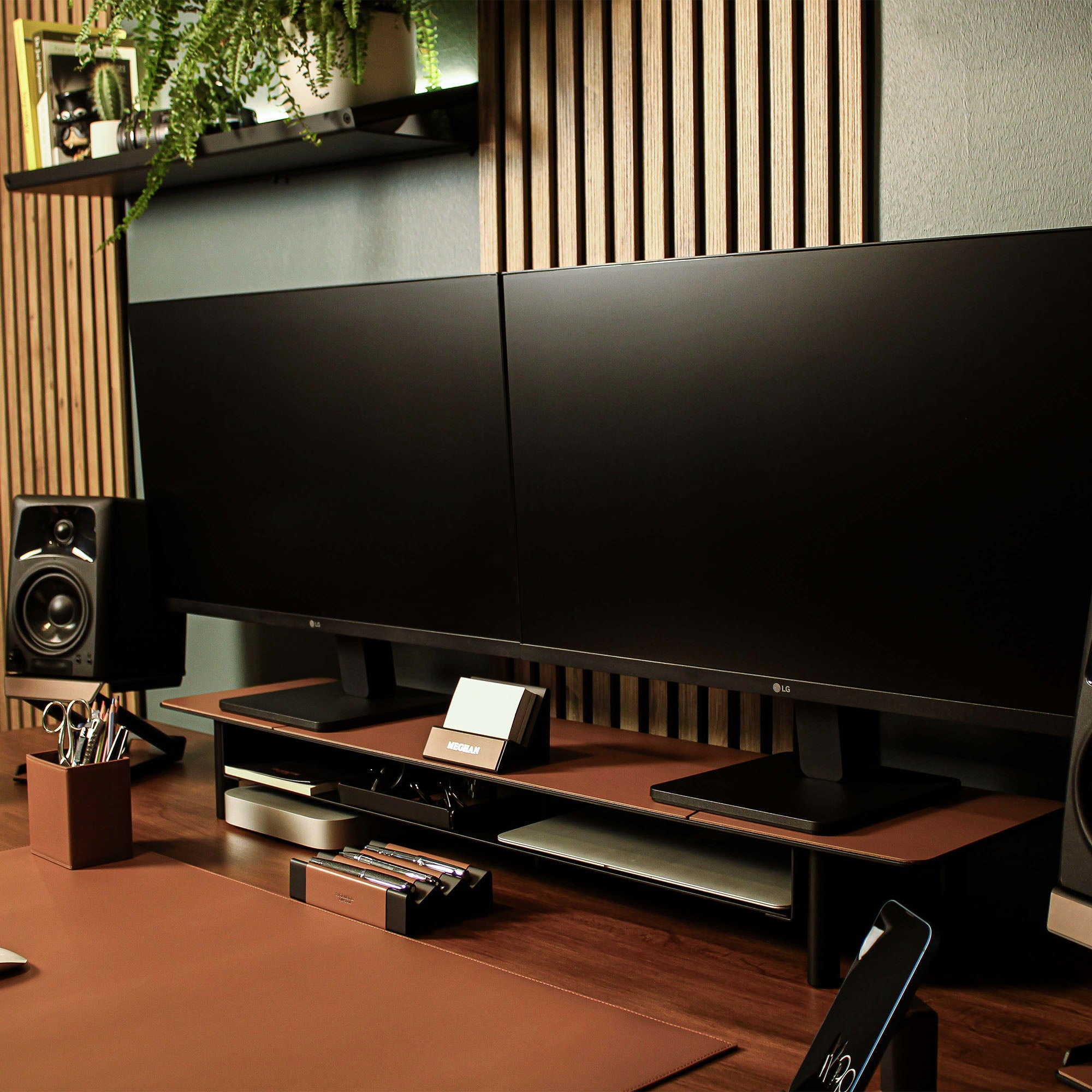 Dual Monitor Stand office desk shelf organizer