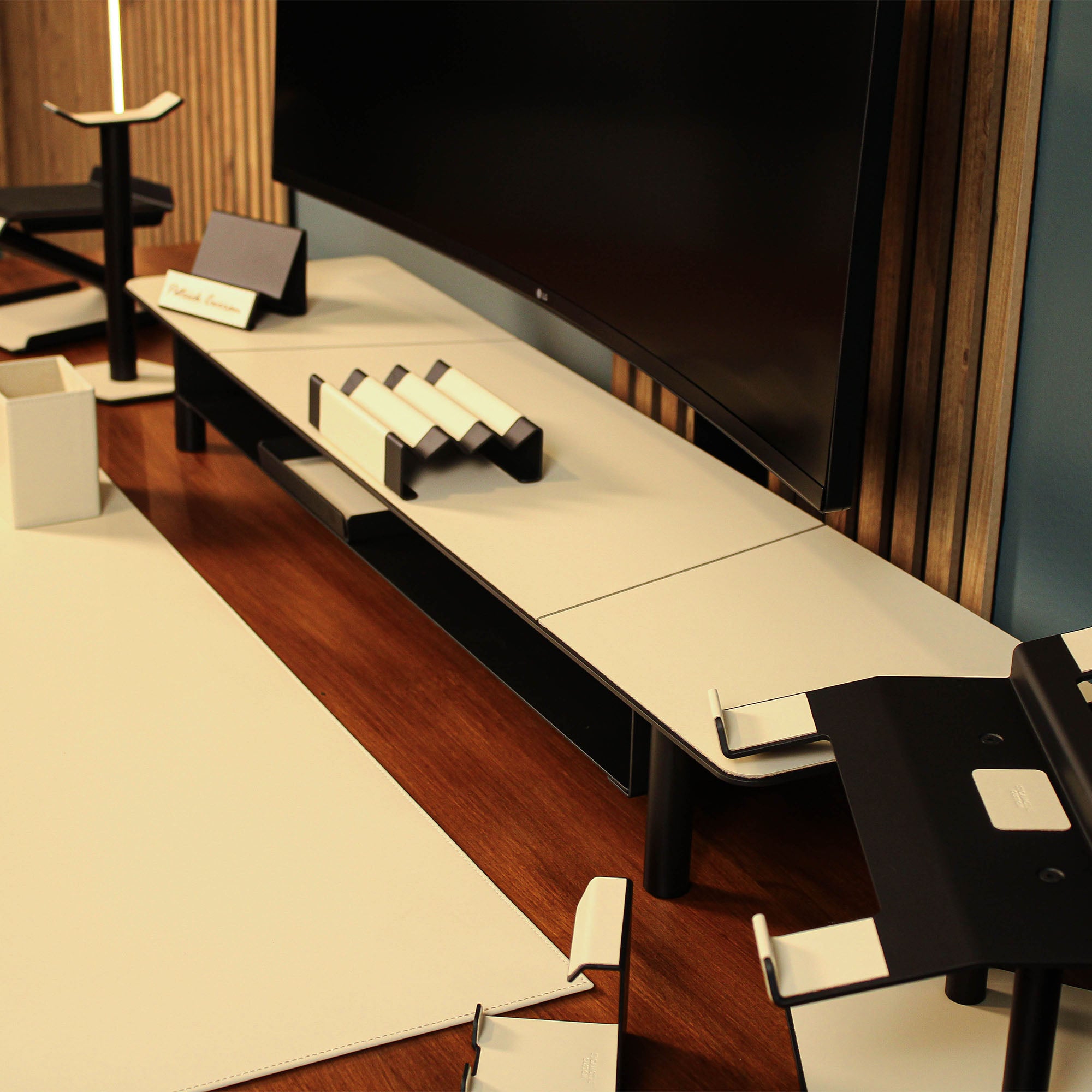 White Dual Desk Monitor Shelf