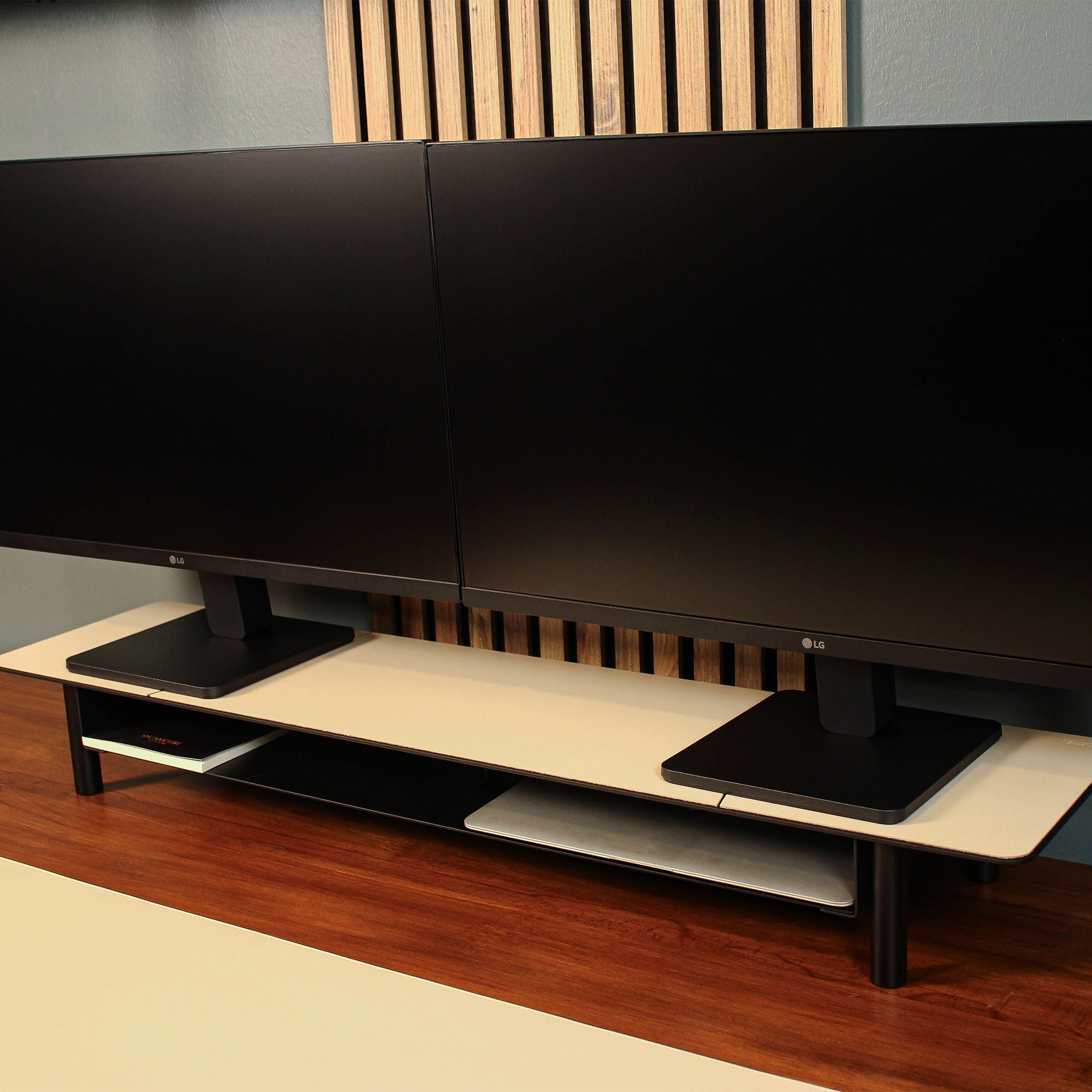 White Dual Desk Monitor Shelf