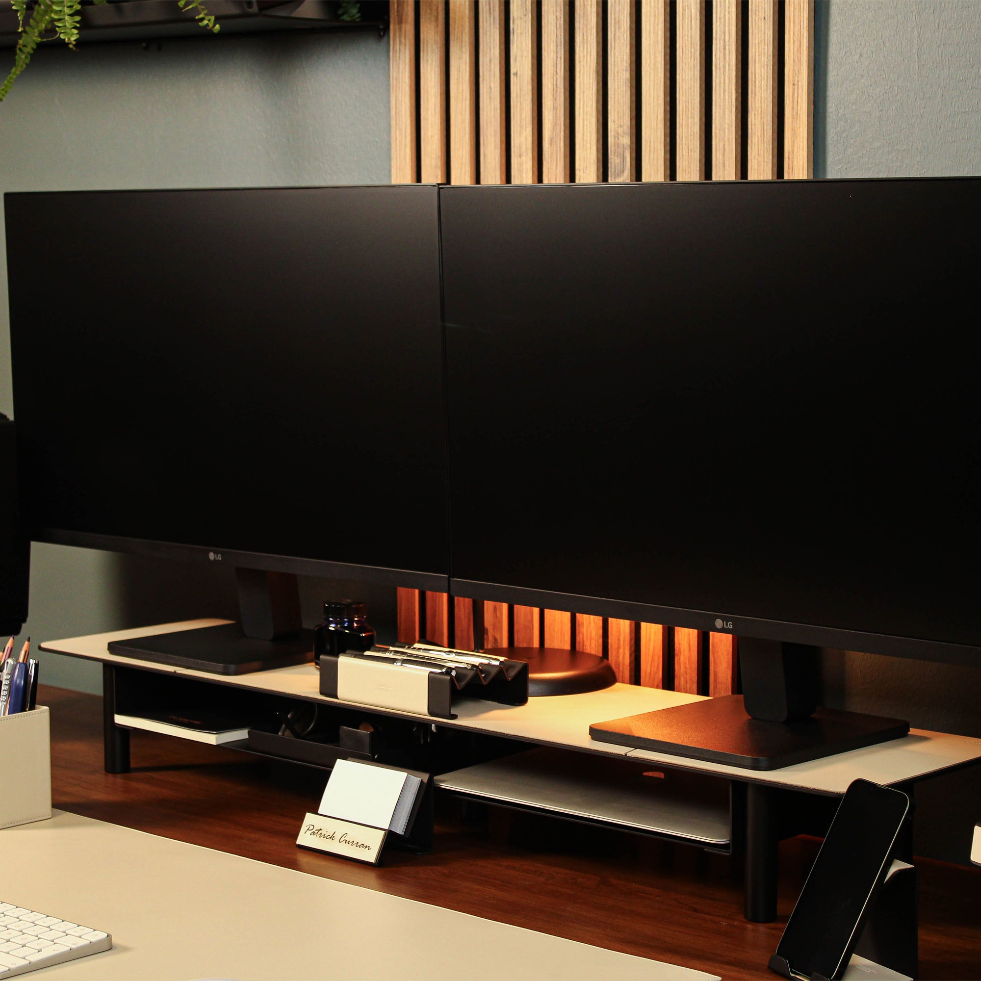 White Dual Desk Monitor Shelf