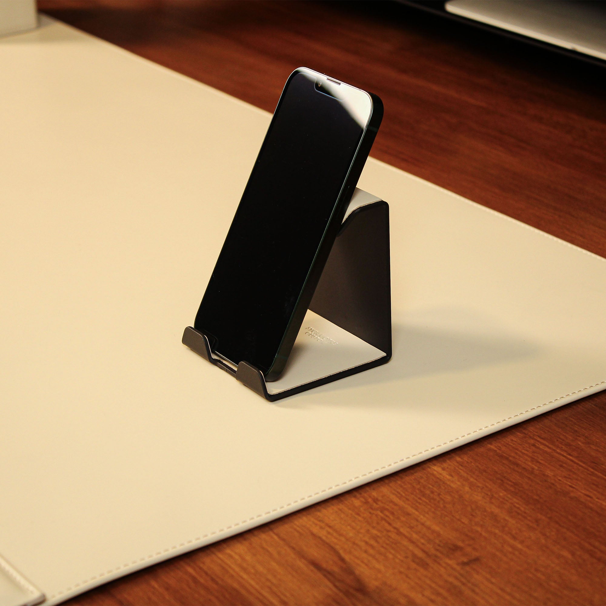 Metal Mobile Phone Stand with leather overlay
