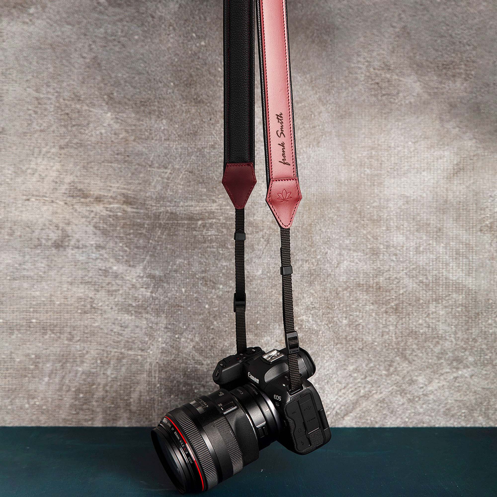 Red Personalized Padded Leather Camera Strap