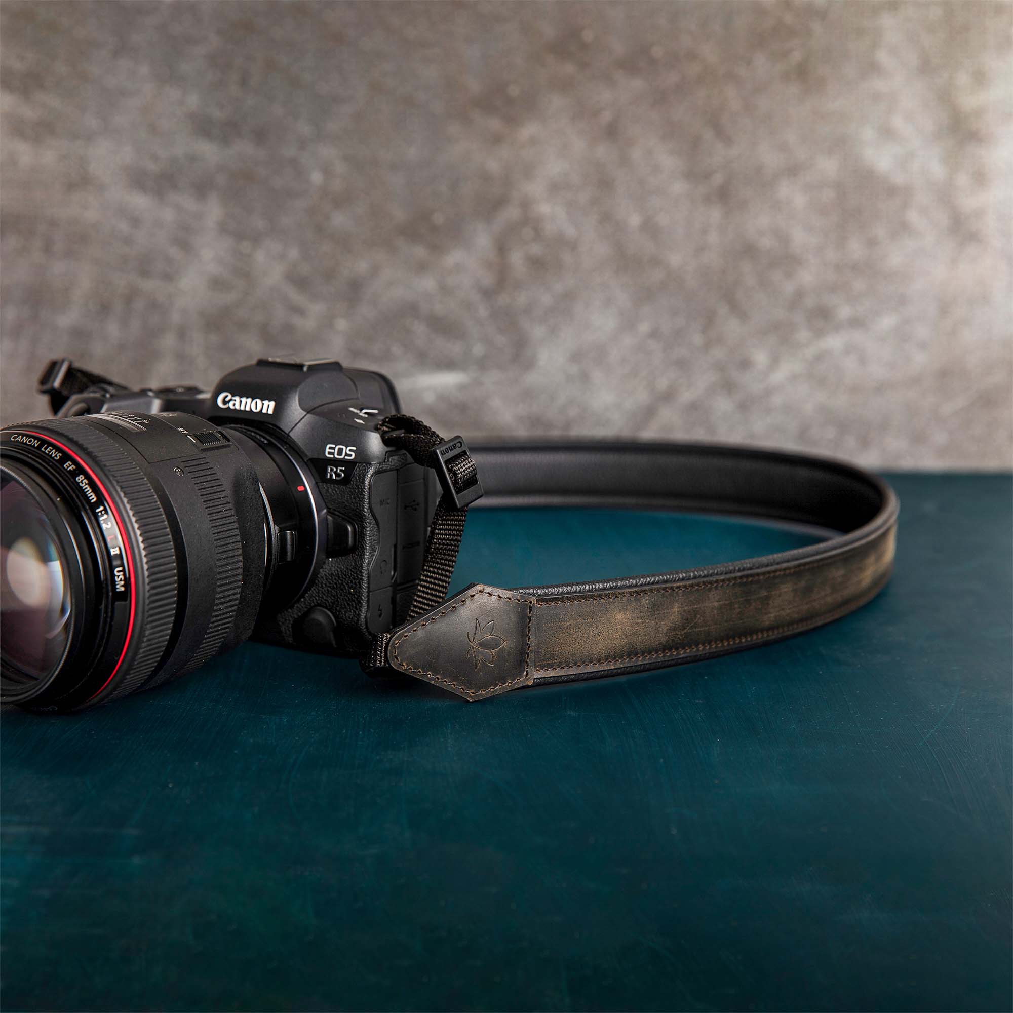 Green Personalized Leather Camera Strap With Comfortable padded and adjustable design