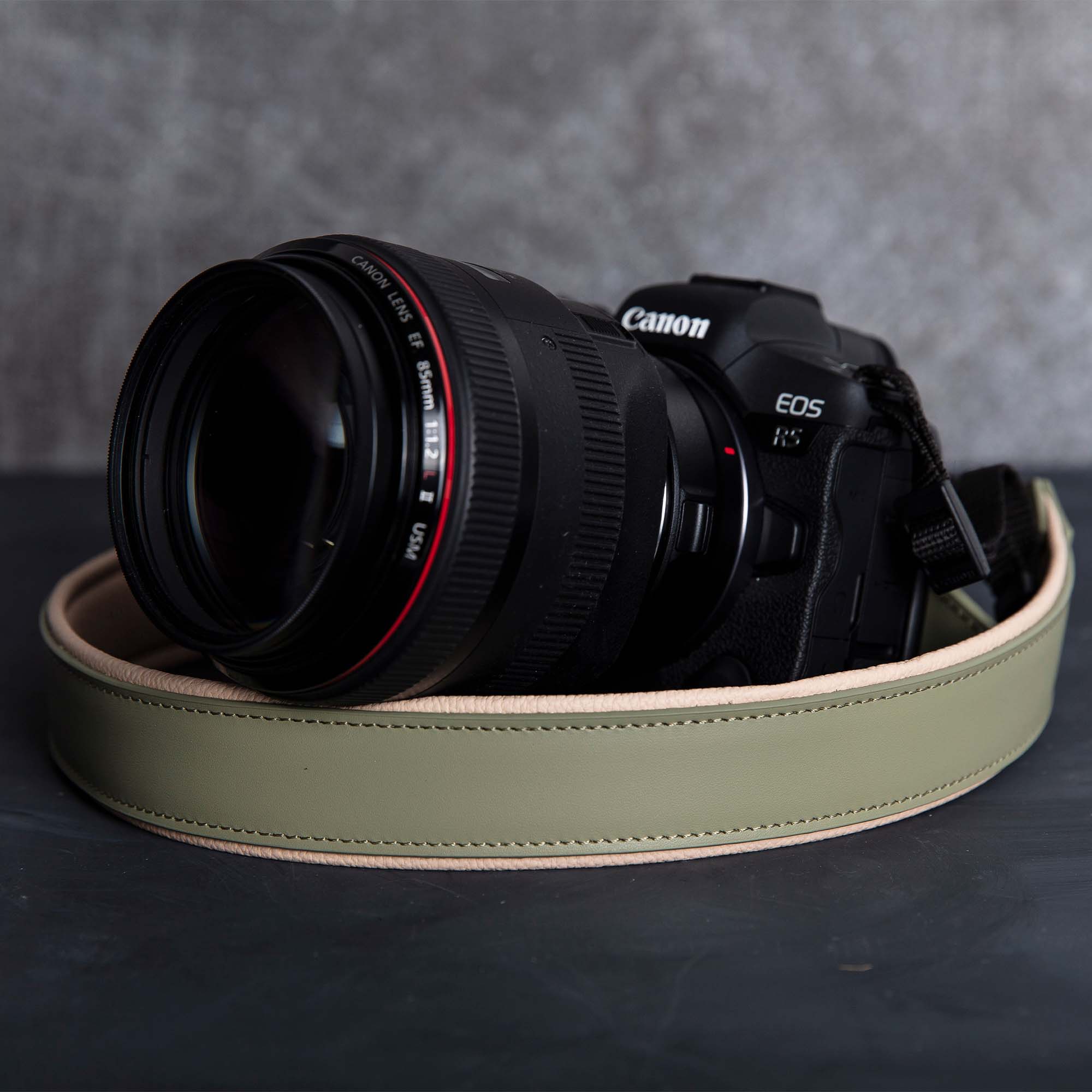 Green Personalized Leather Camera Strap With Comfortable padded and adjustable design