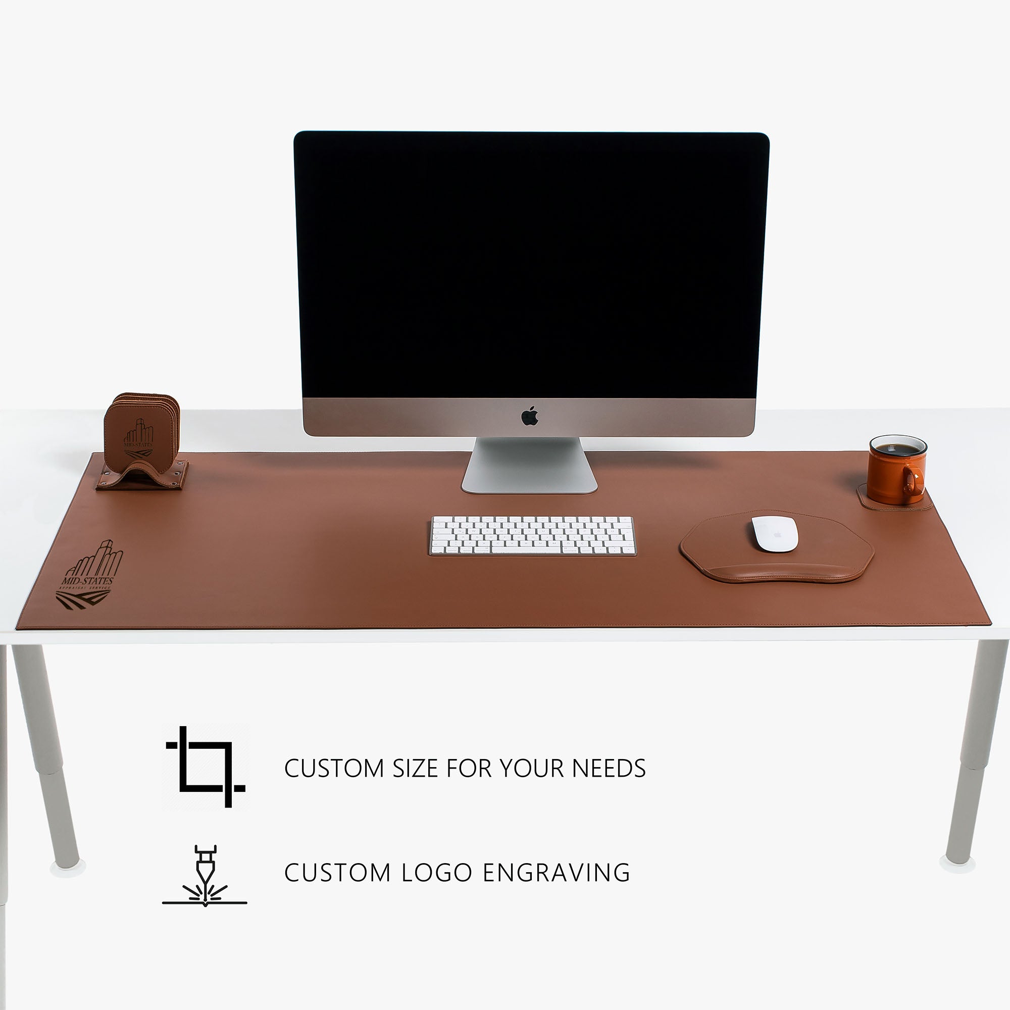 Borwn Leather desk mat with mac