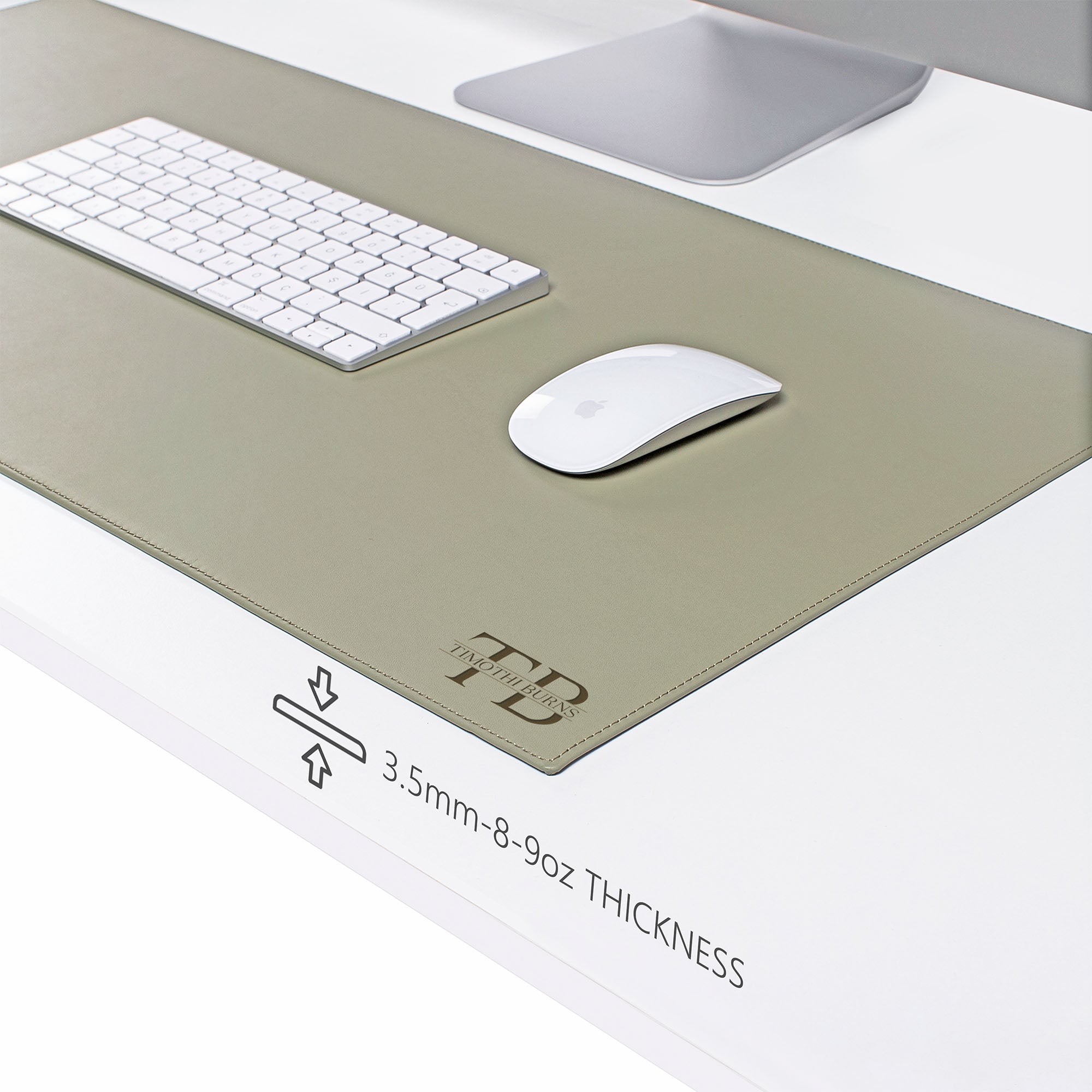 Green Leather desk mat on the desk