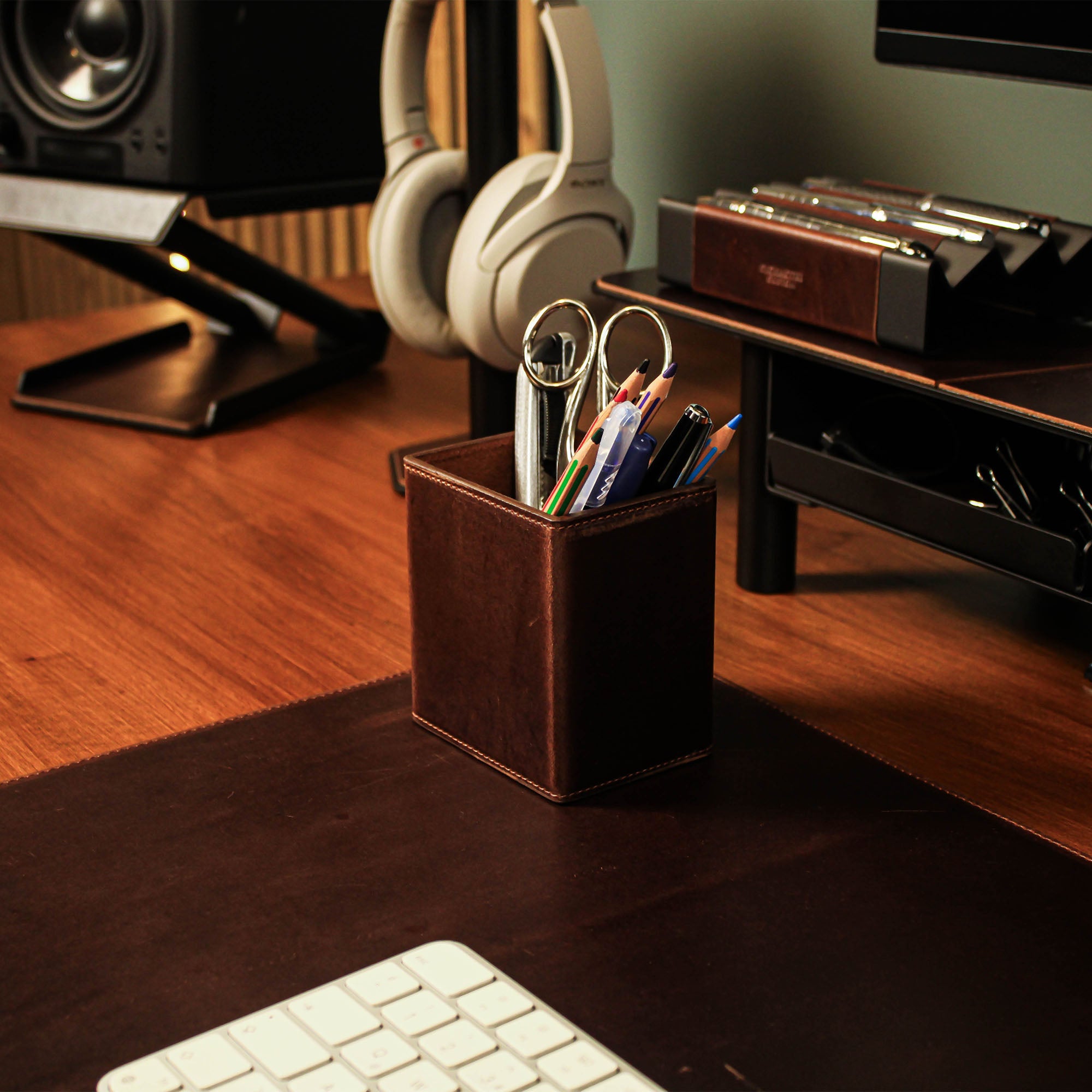 Real Leather Pencil Cup Holder