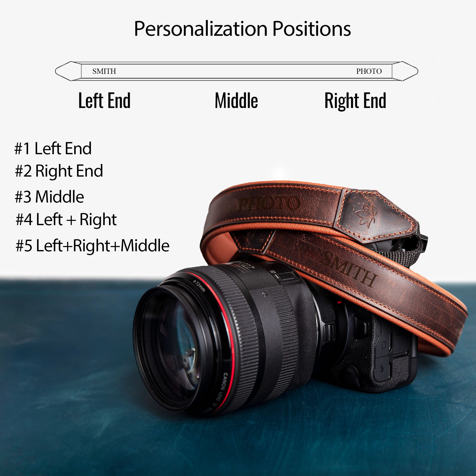 Black Personalized Padded Leather Camera Strap