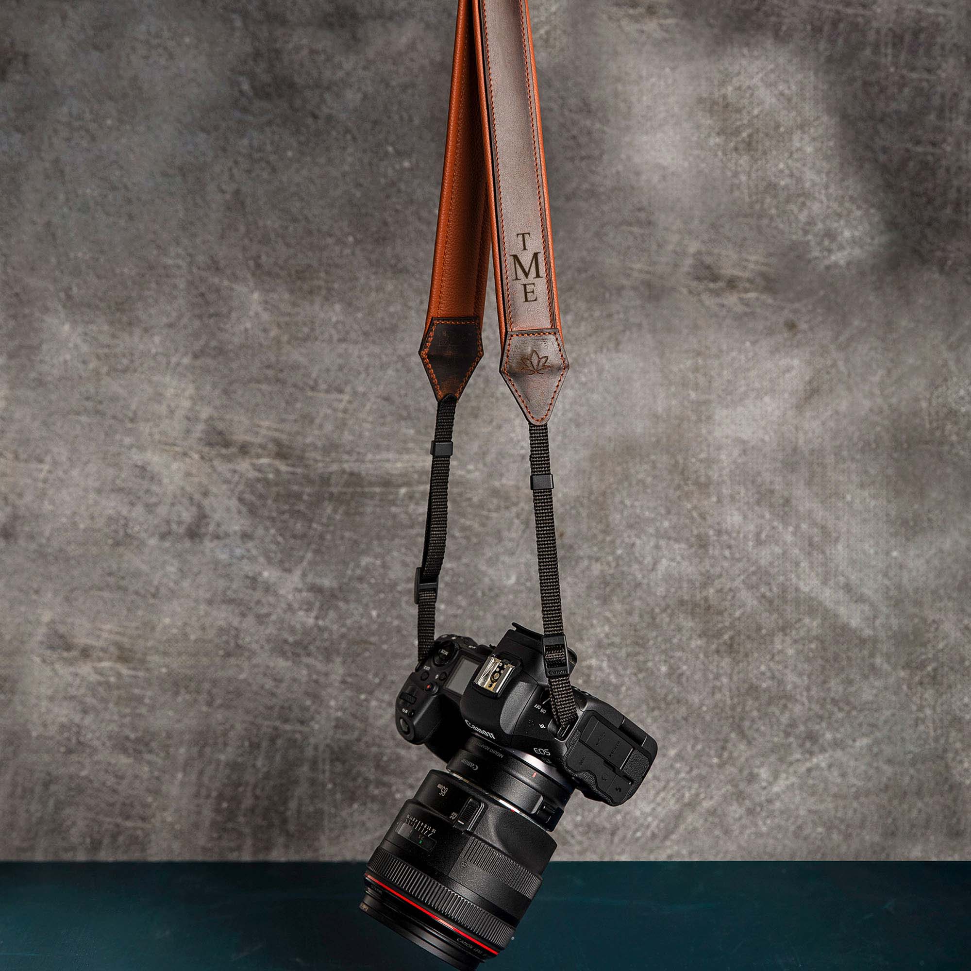 Brown Personalized Leather Camera Strap With Comfortable padded and adjustable design