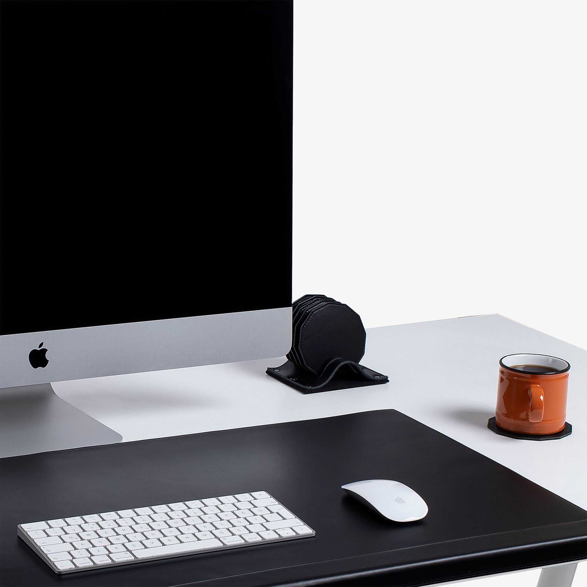 Personalized black Leather 6 pieces coaster set under cup #color_black