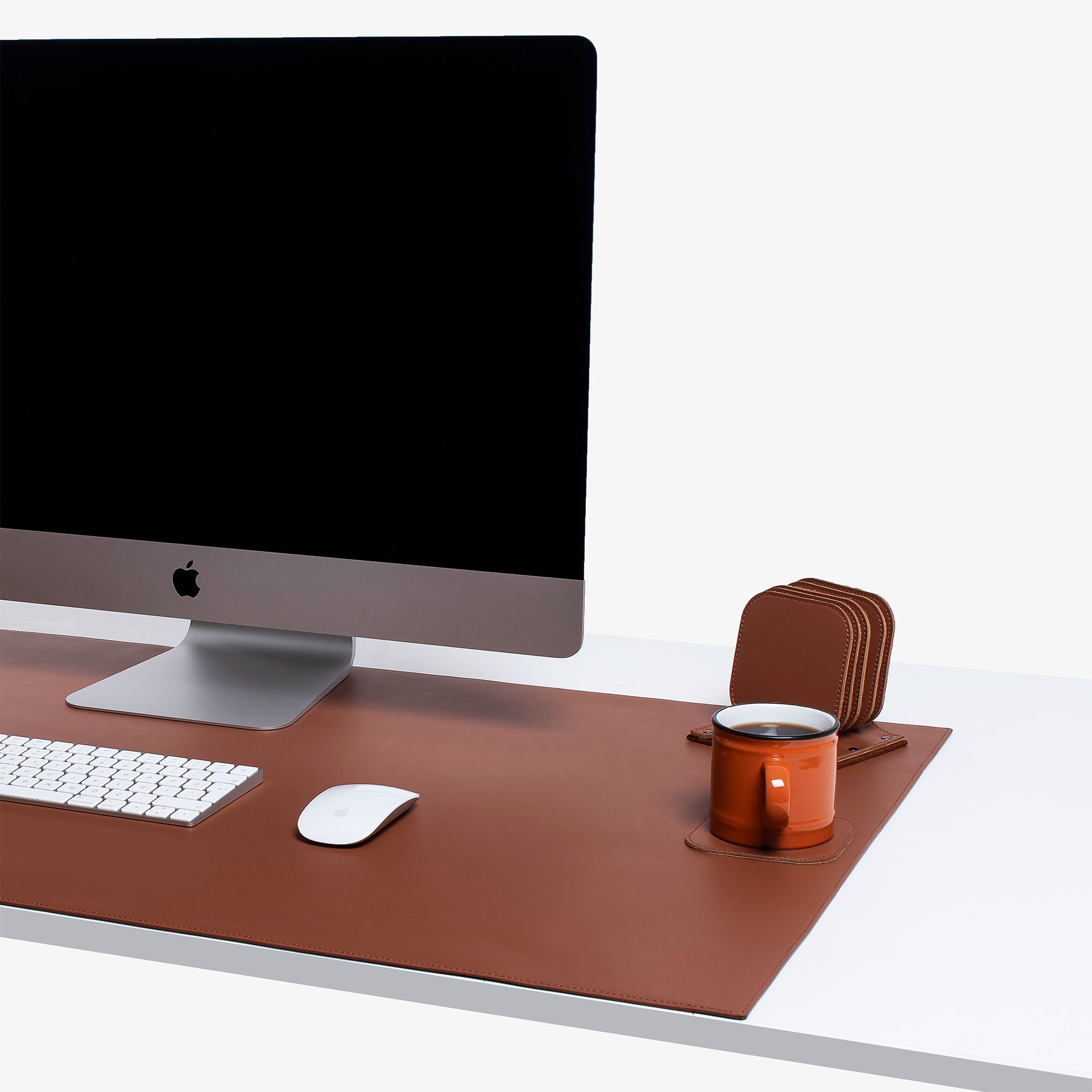 Personalized Brown Leather 6 pieces coaster set custom logo law office #color_chestnut