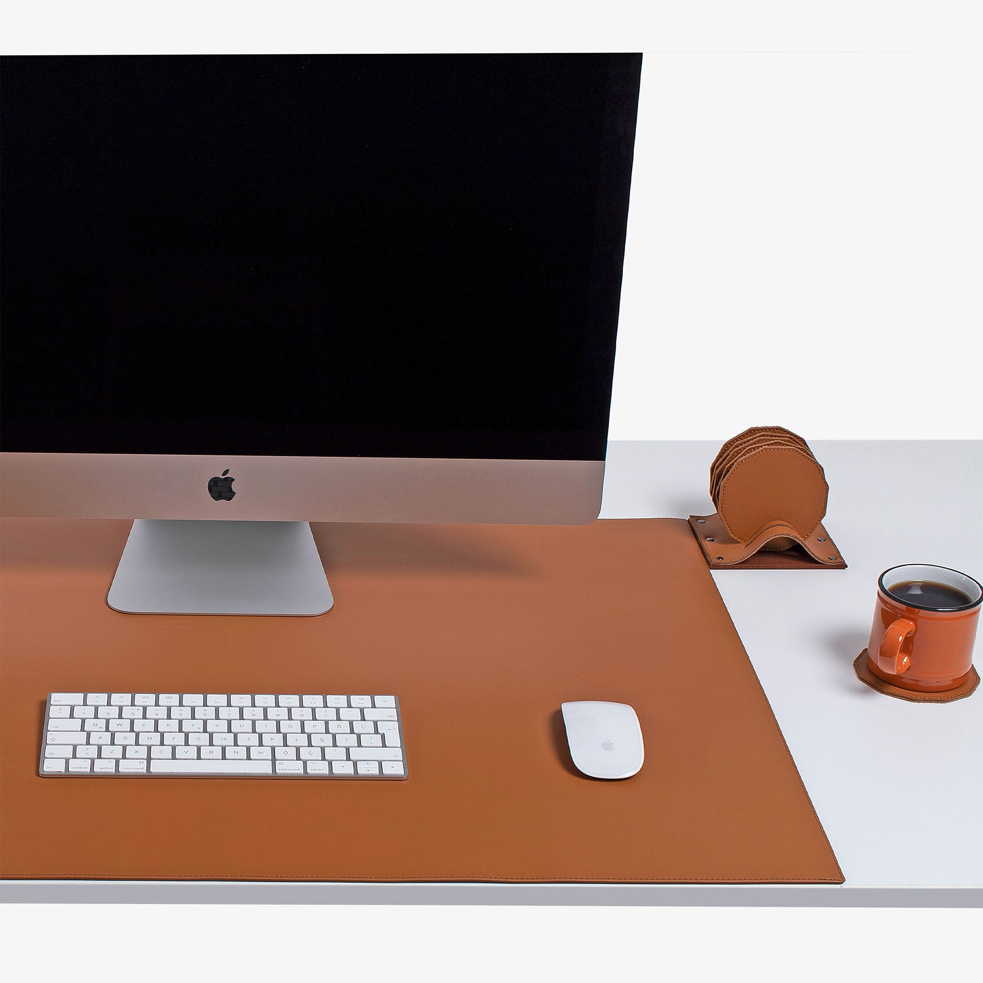 Personalized Brown Leather 6 pieces coaster set custom logo for corporate