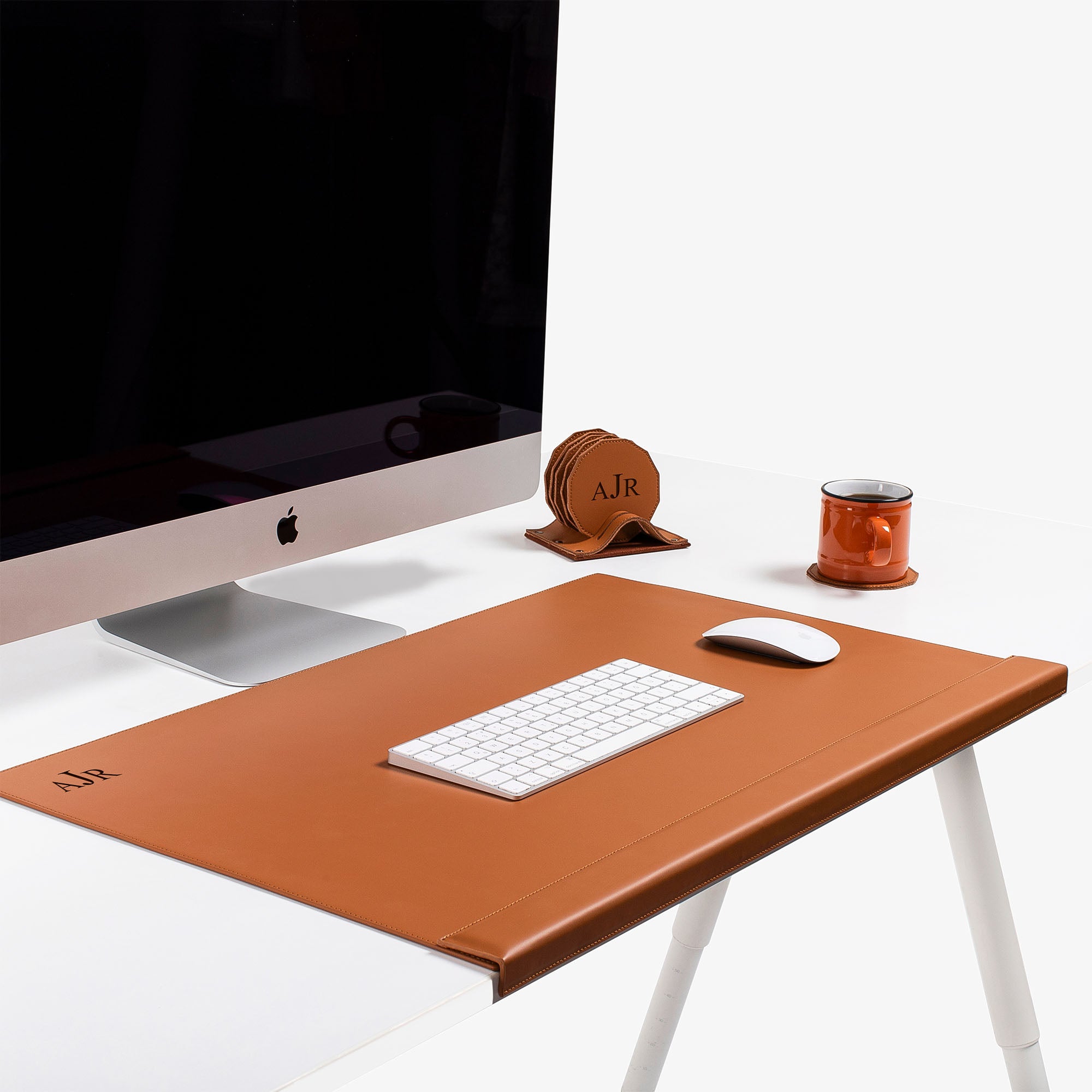 Personalized Brown Leather 6 pieces coaster set custom logo for corporate office