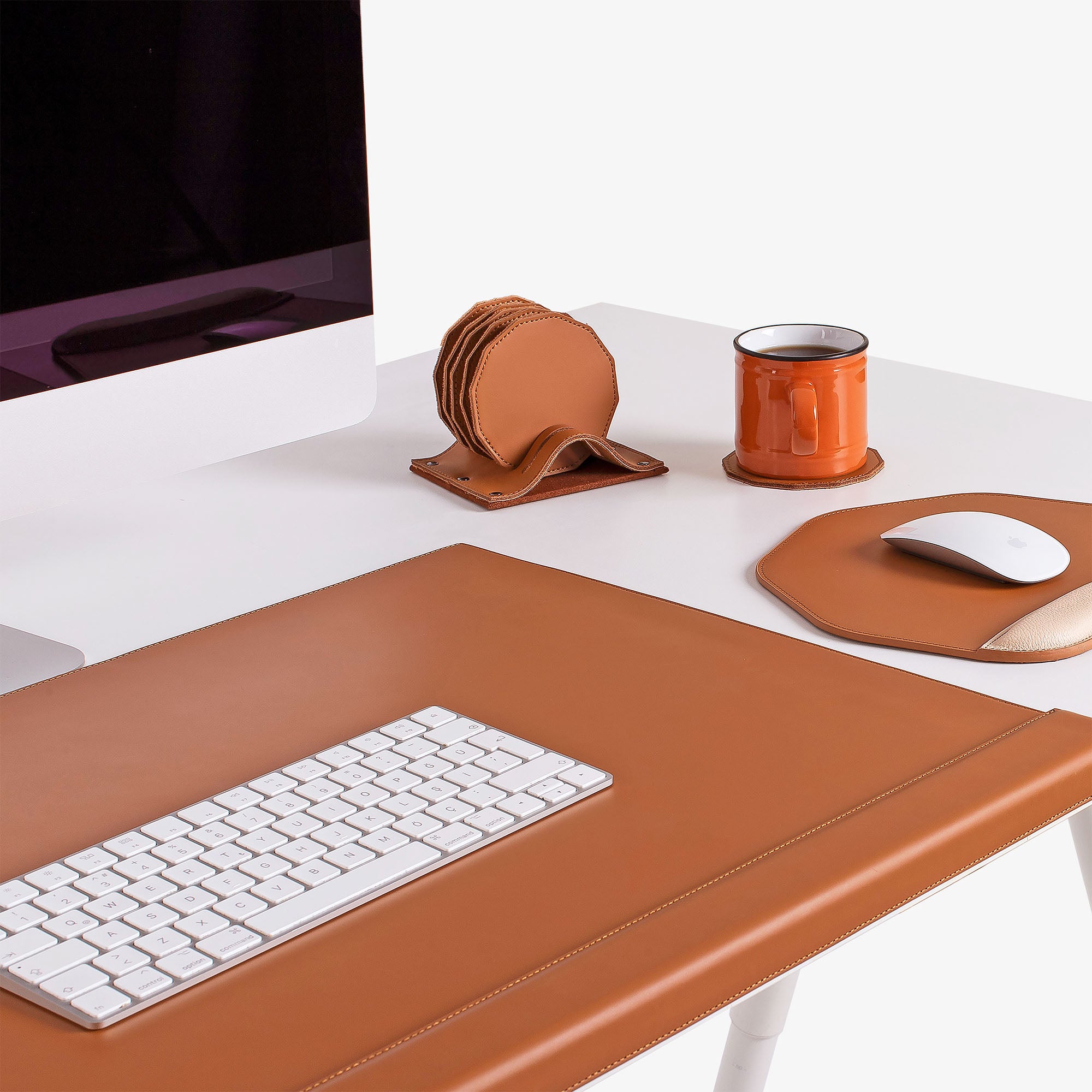 Personalized Brown Leather 6 pieces coaster set custom logo for corporate office