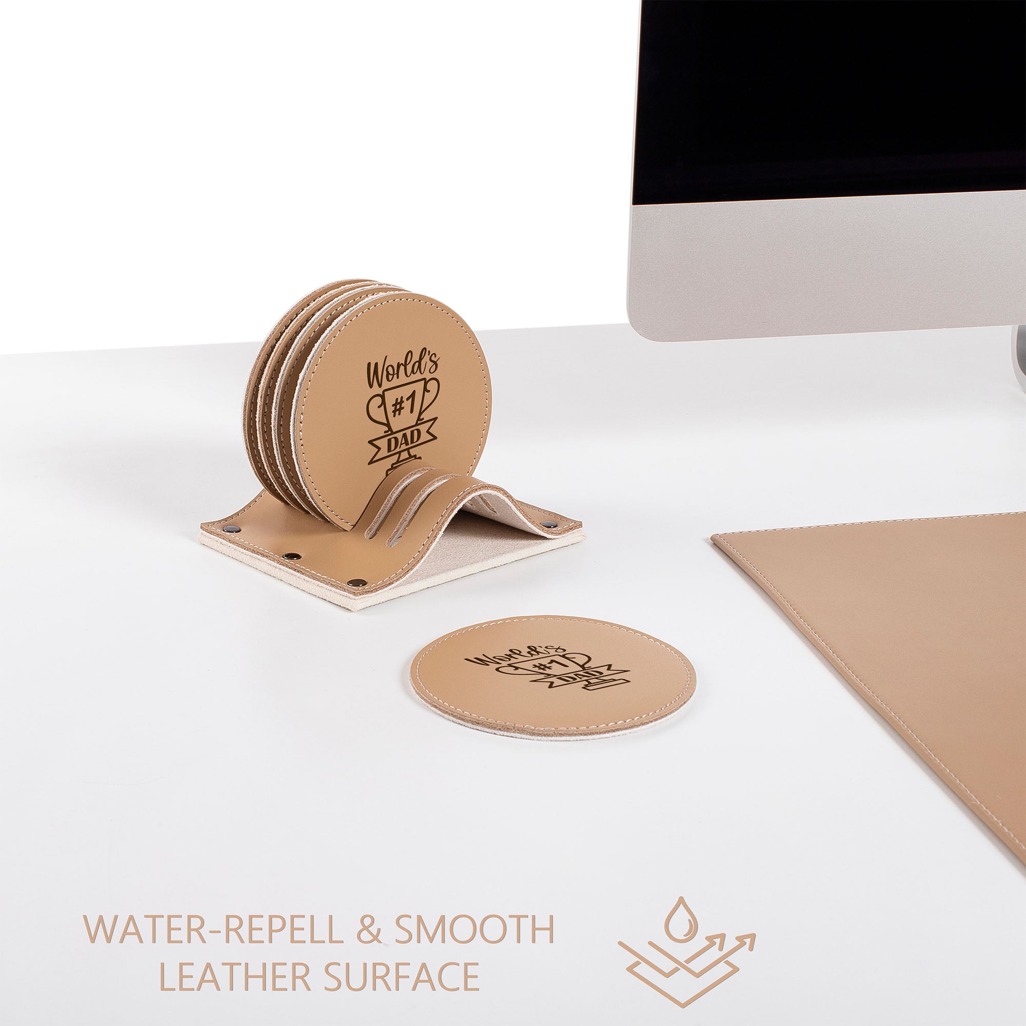 Personalized natural Leather 6 pieces coaster set custom logo for dad gift