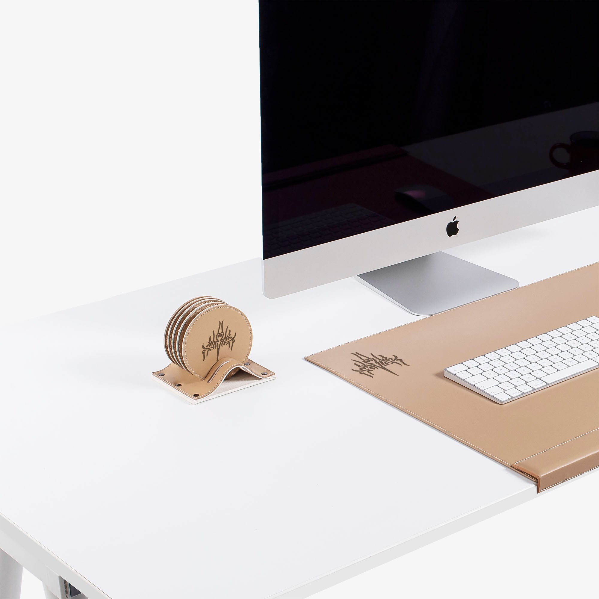 Personalized natural Leather 6 pieces coaster set custom logo for home office