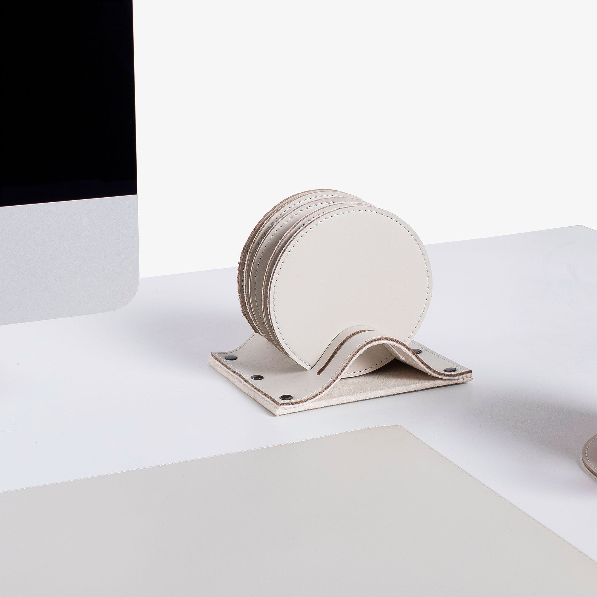 Personalized white Leather 6 pieces coaster set custom logo for home decor #color_off-white