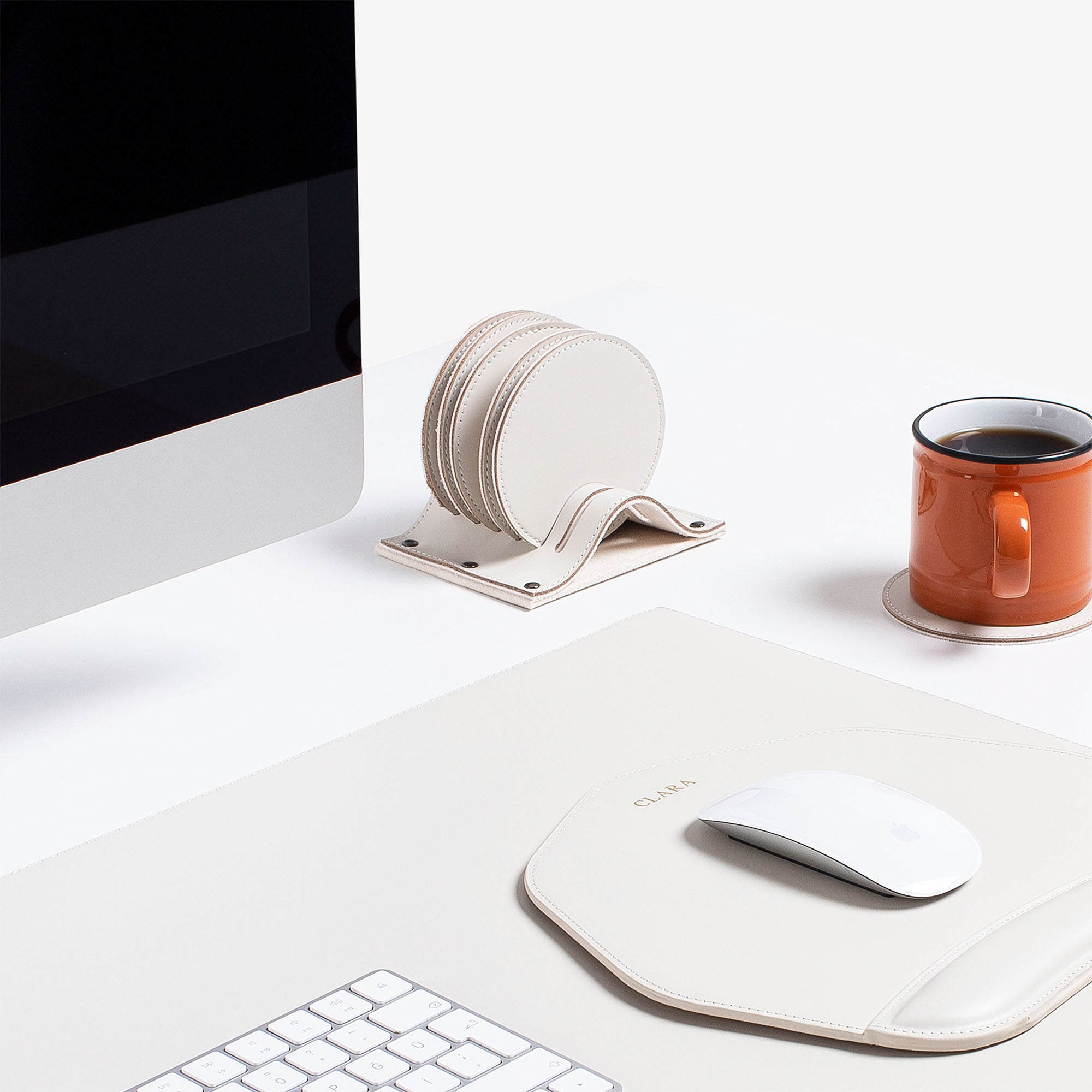 Personalized white Leather 6 pieces coaster set custom logo for home decor #color_off-white