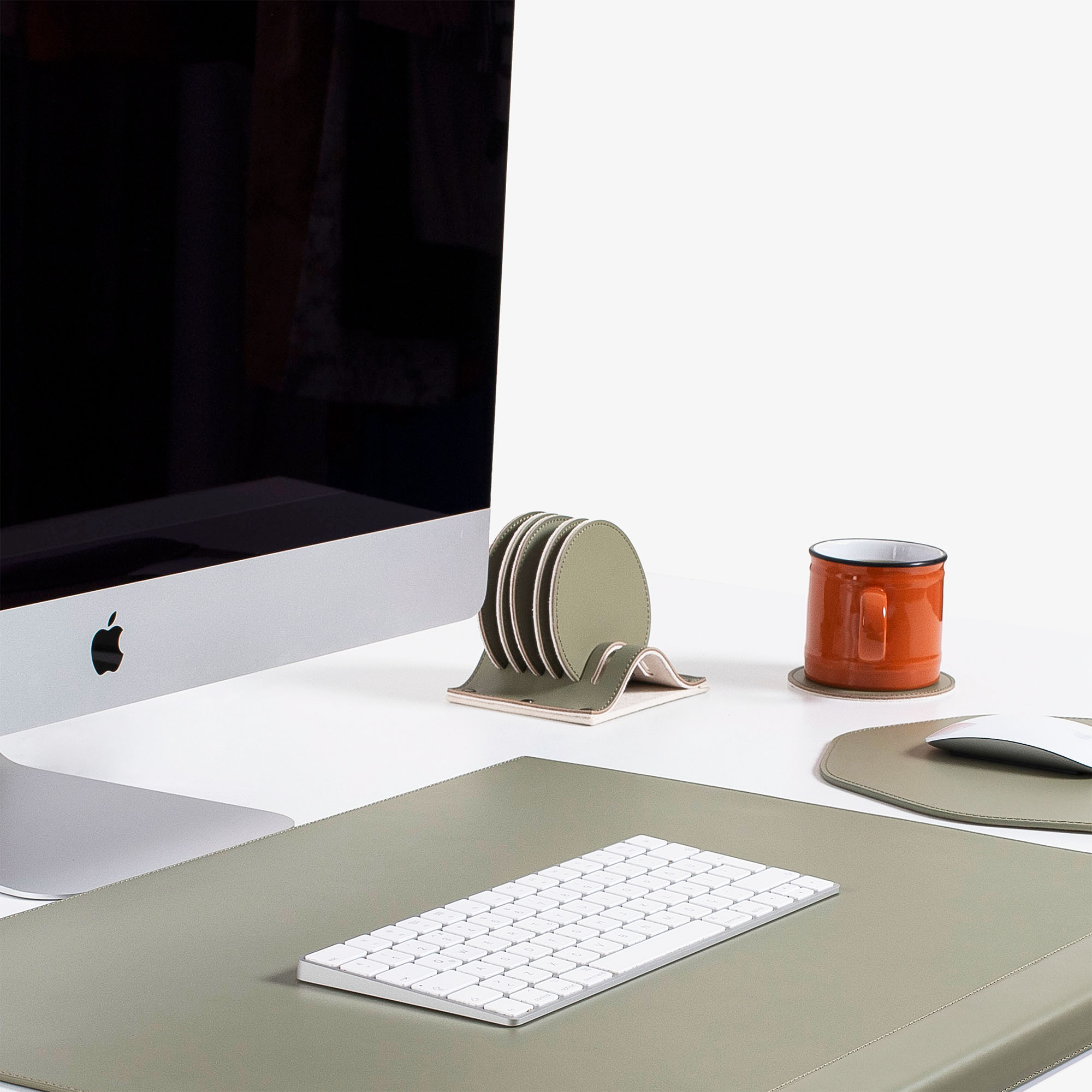 Personalized green Leather 6 pieces coaster set custom logo for office decor #color_sage-green