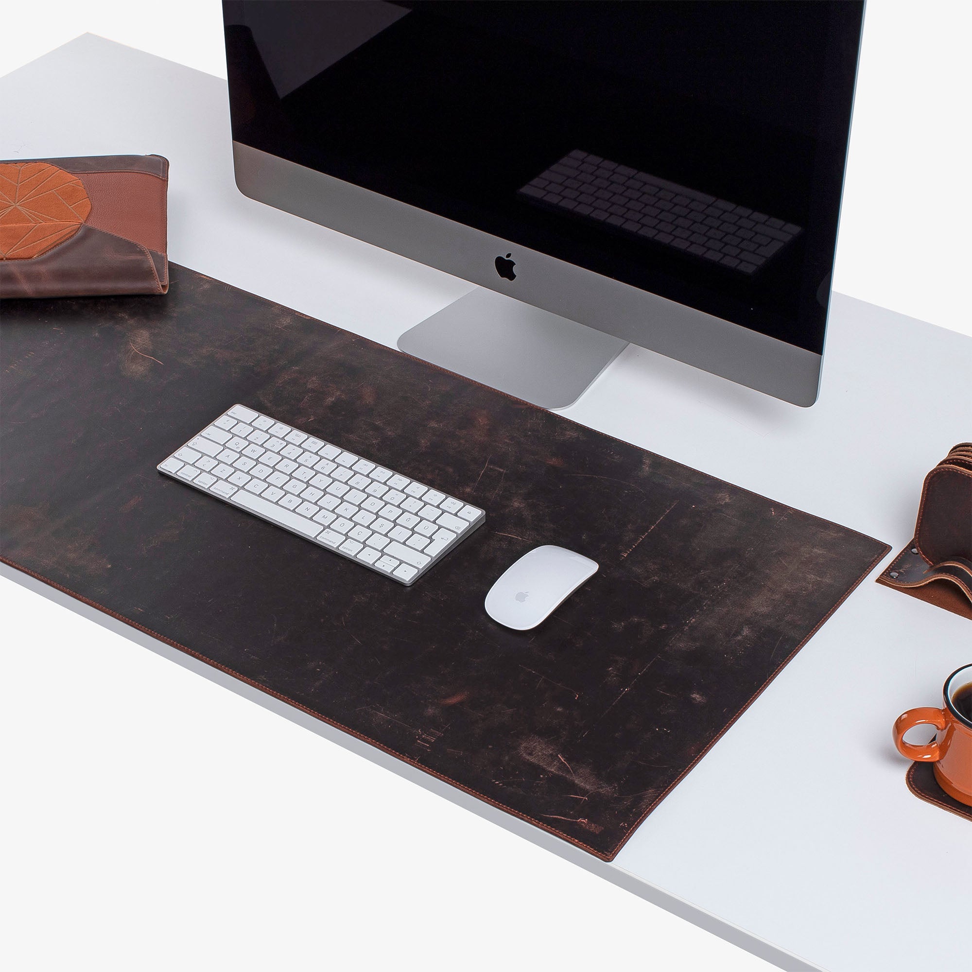 Brown Leather desk mat on the desk