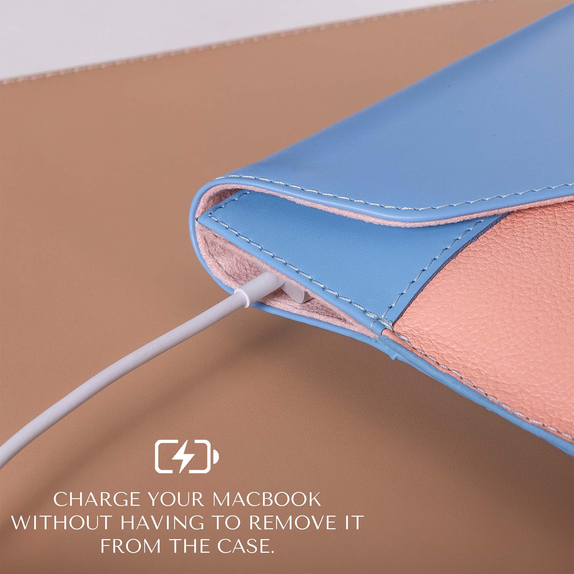 Custom blue leather MacBook sleeve for MacBook 13