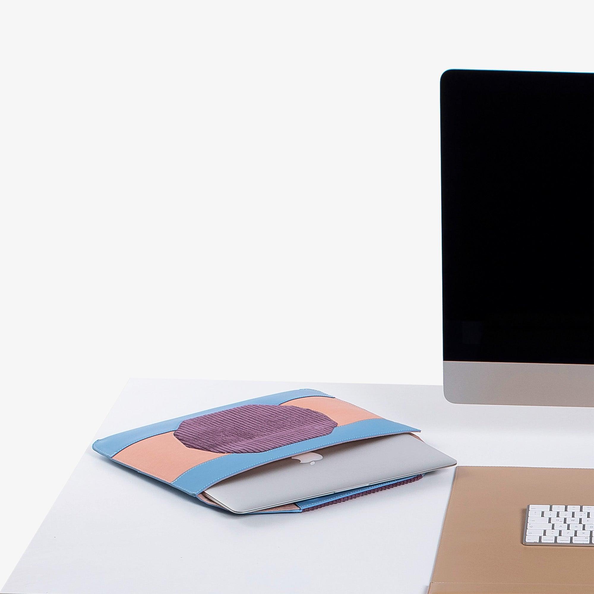 Custom blue leather MacBook sleeve for MacBook pro