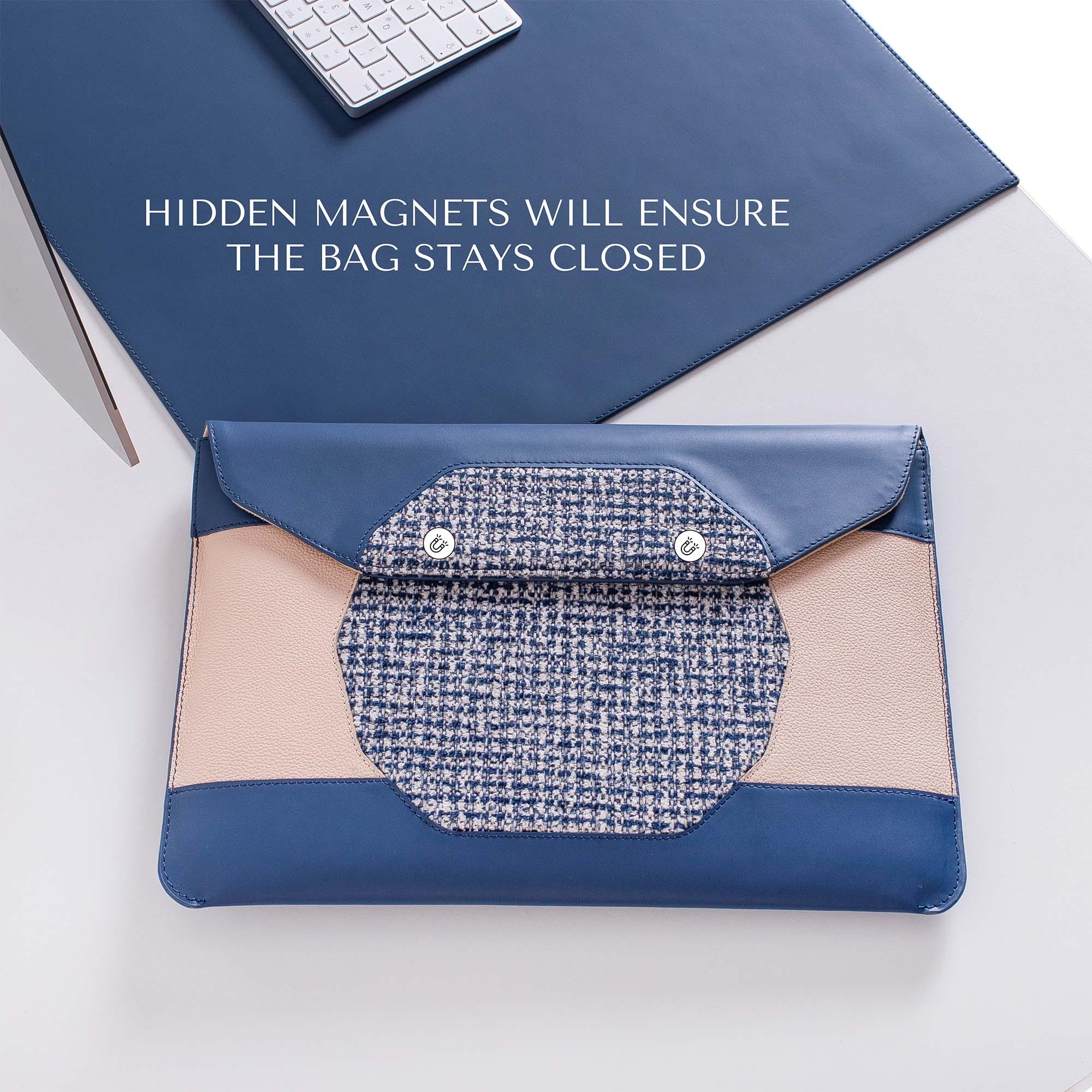 Custom blue leather MacBook sleeve for MacBook pro