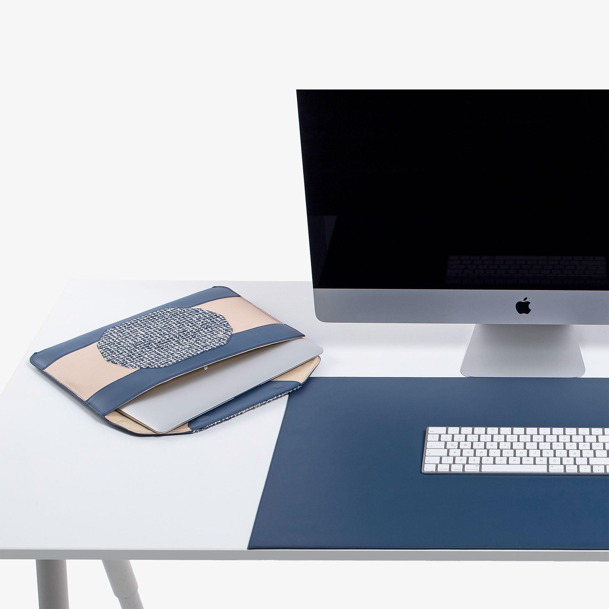 Custom blue leather MacBook sleeve for MacBook pro