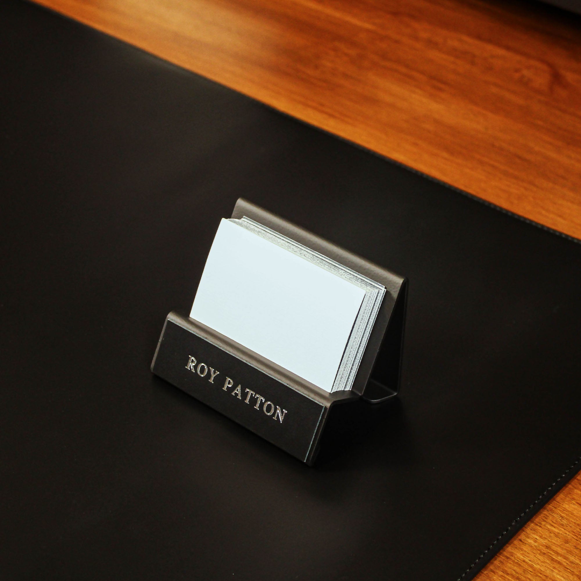 Black Business Card Holder with leather overlay