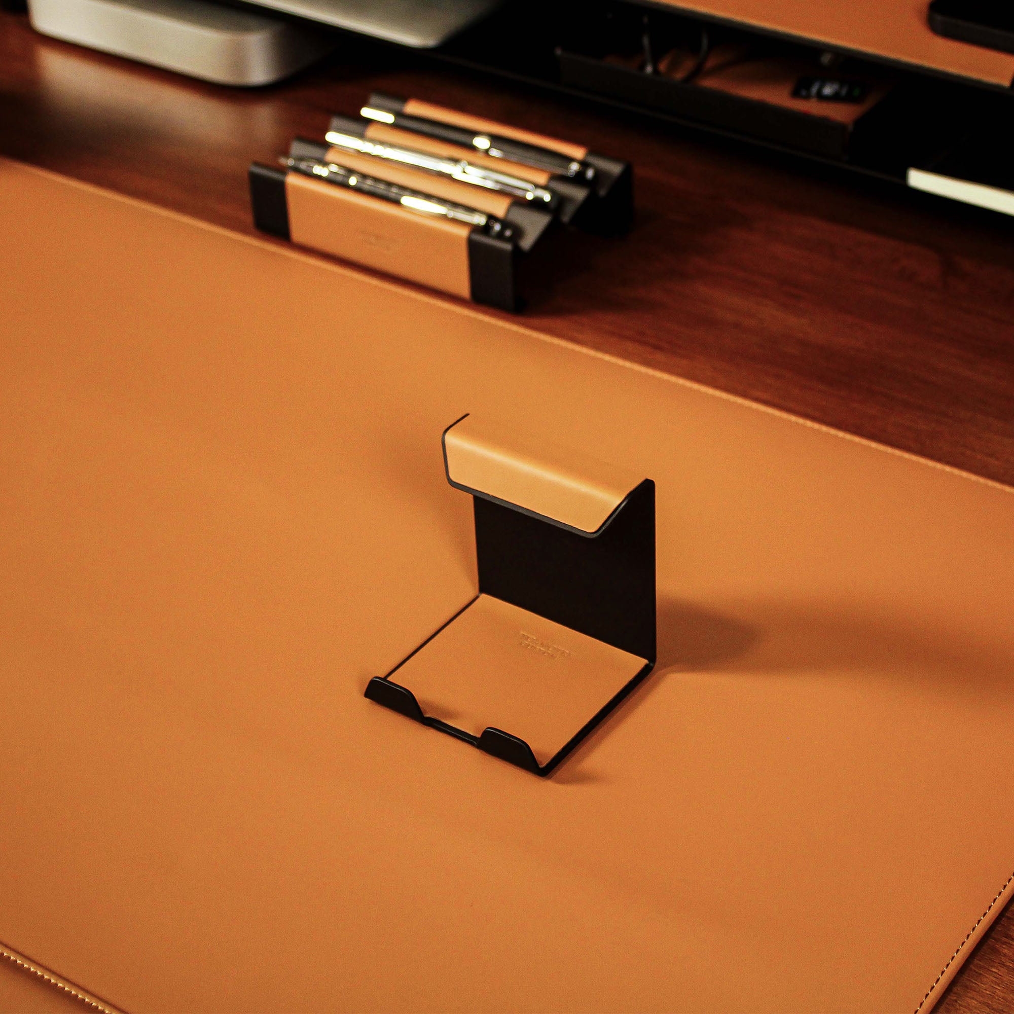 Metal Mobile Phone Stand with leather overlay