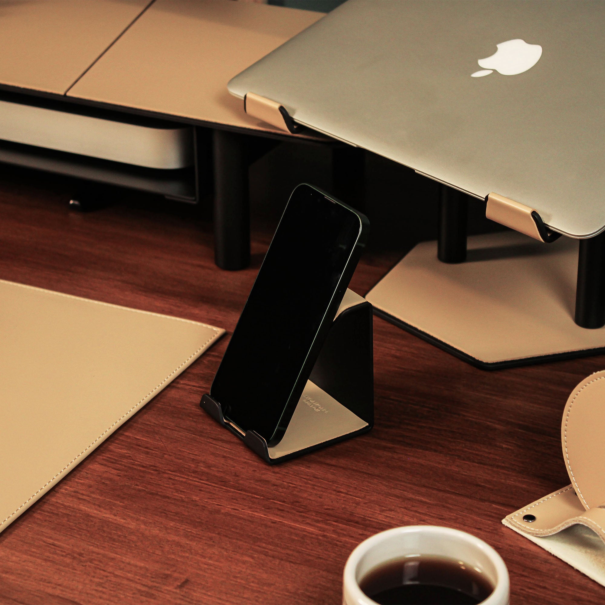 Premium Mobile Phone Stand with leather overlay