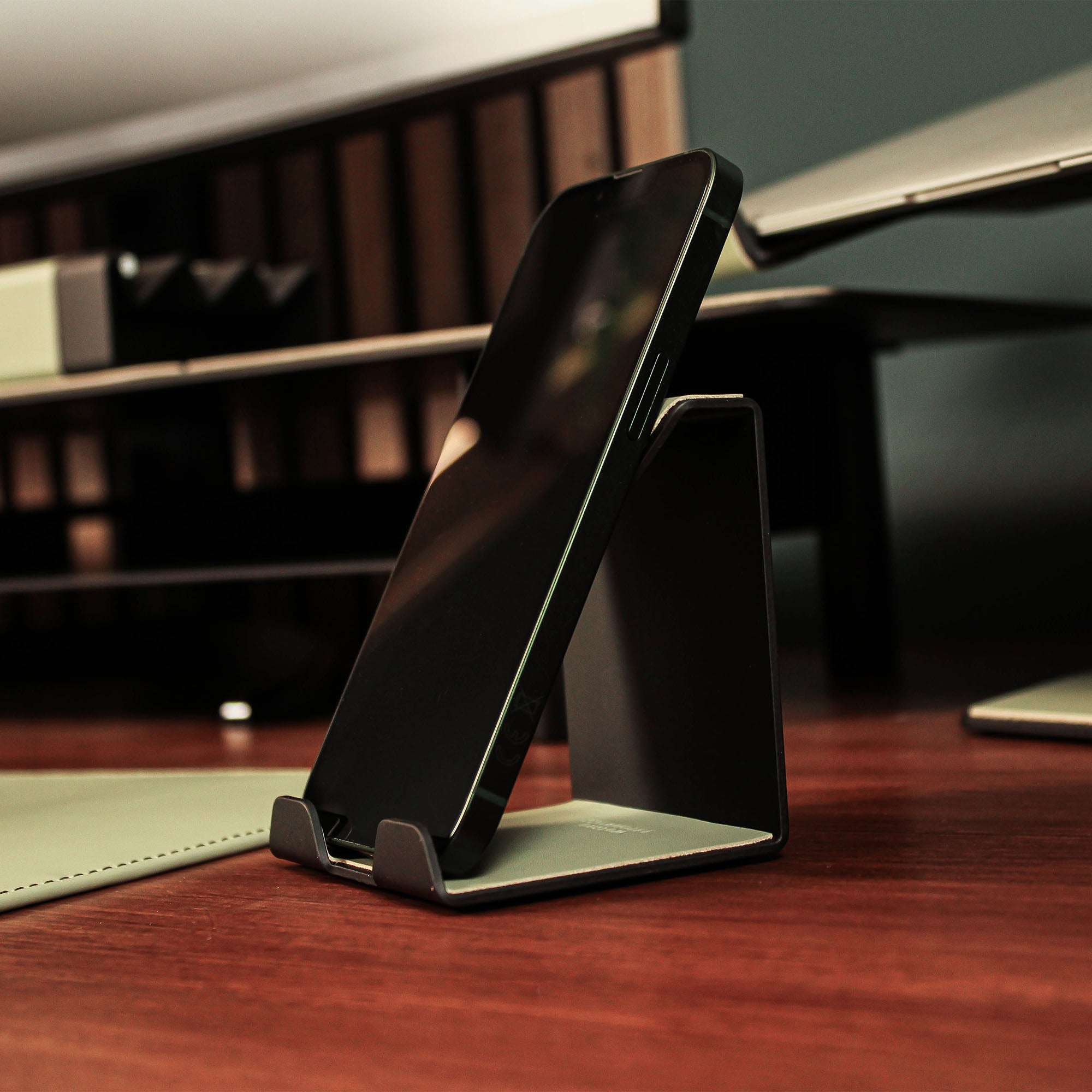 Premium Mobile Phone Stand with leather overlay