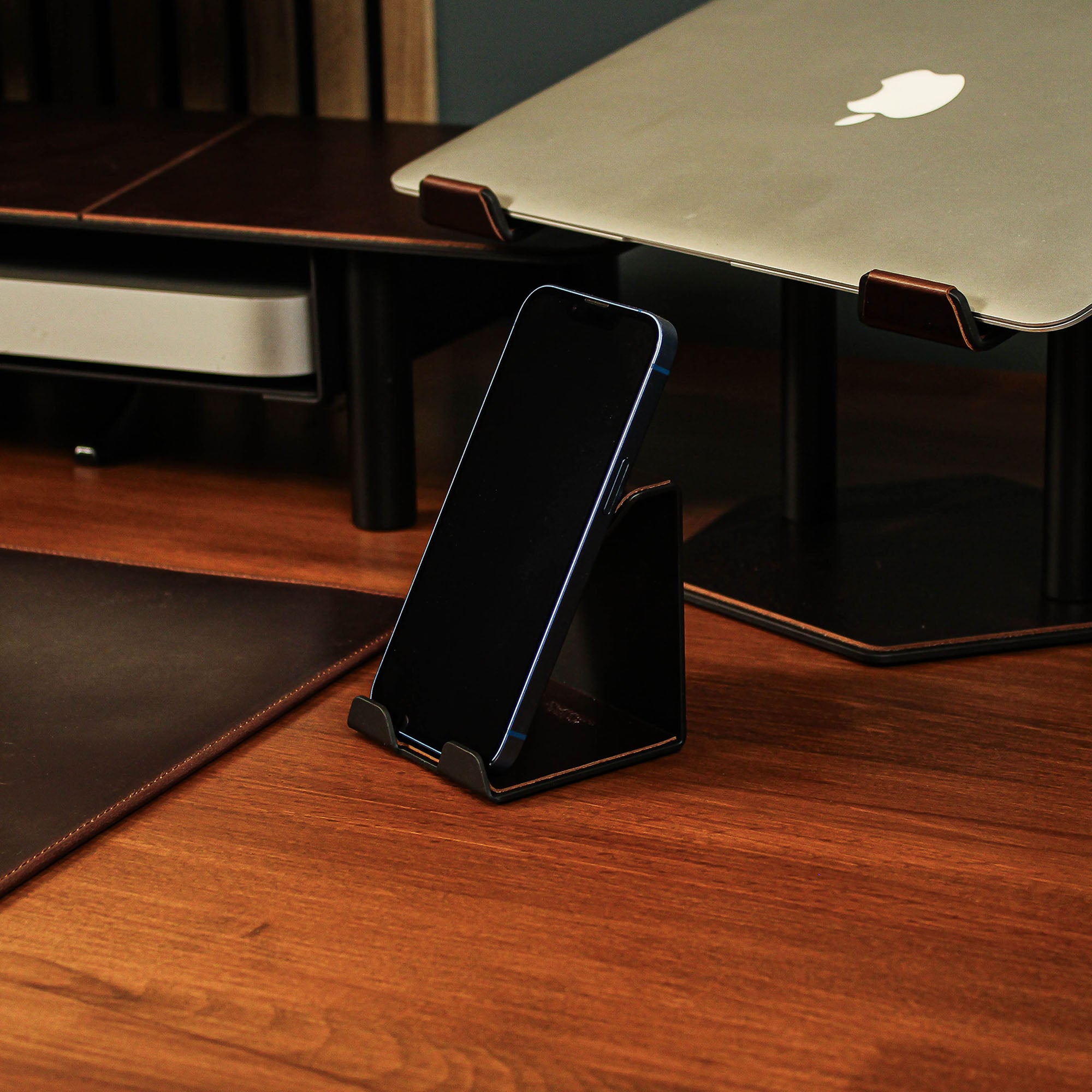 Premium Mobile Phone Stand with leather overlay