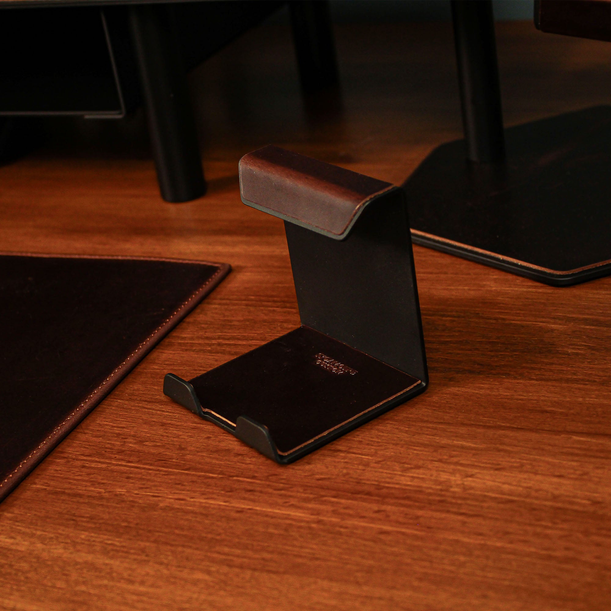 Premium Mobile Phone Stand with leather overlay