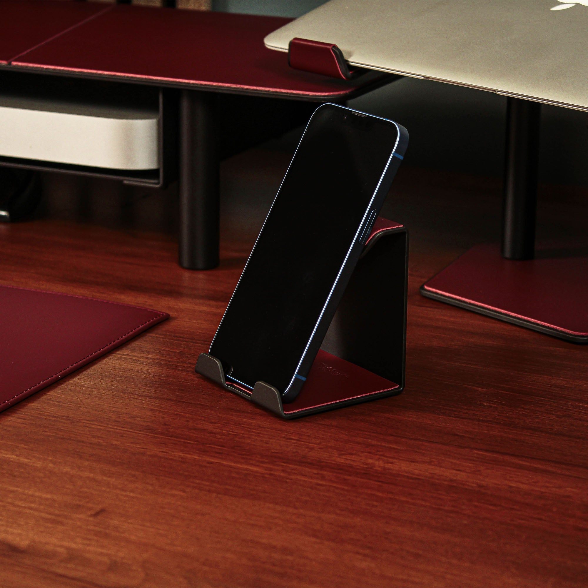 Metal Mobile Phone Stand with leather overlay