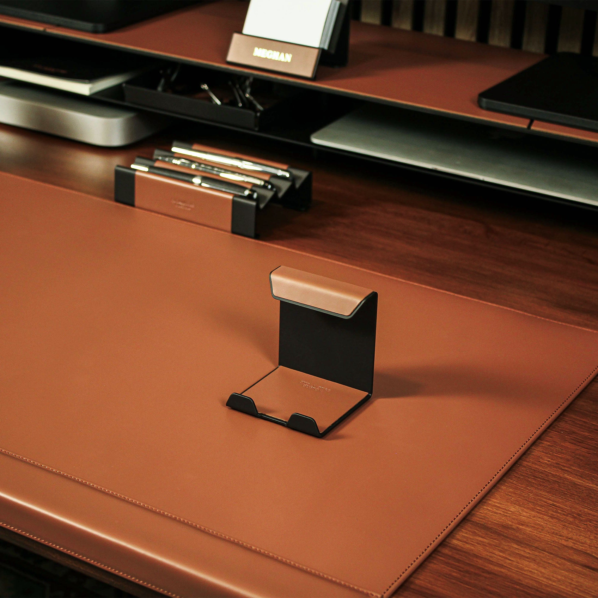 Metal Mobile Phone Stand with leather overlay