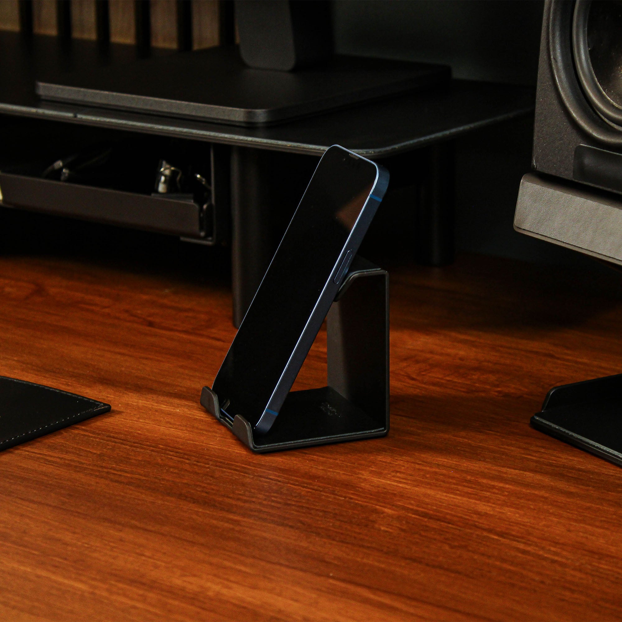Metal Mobile Phone Stand with leather overlay