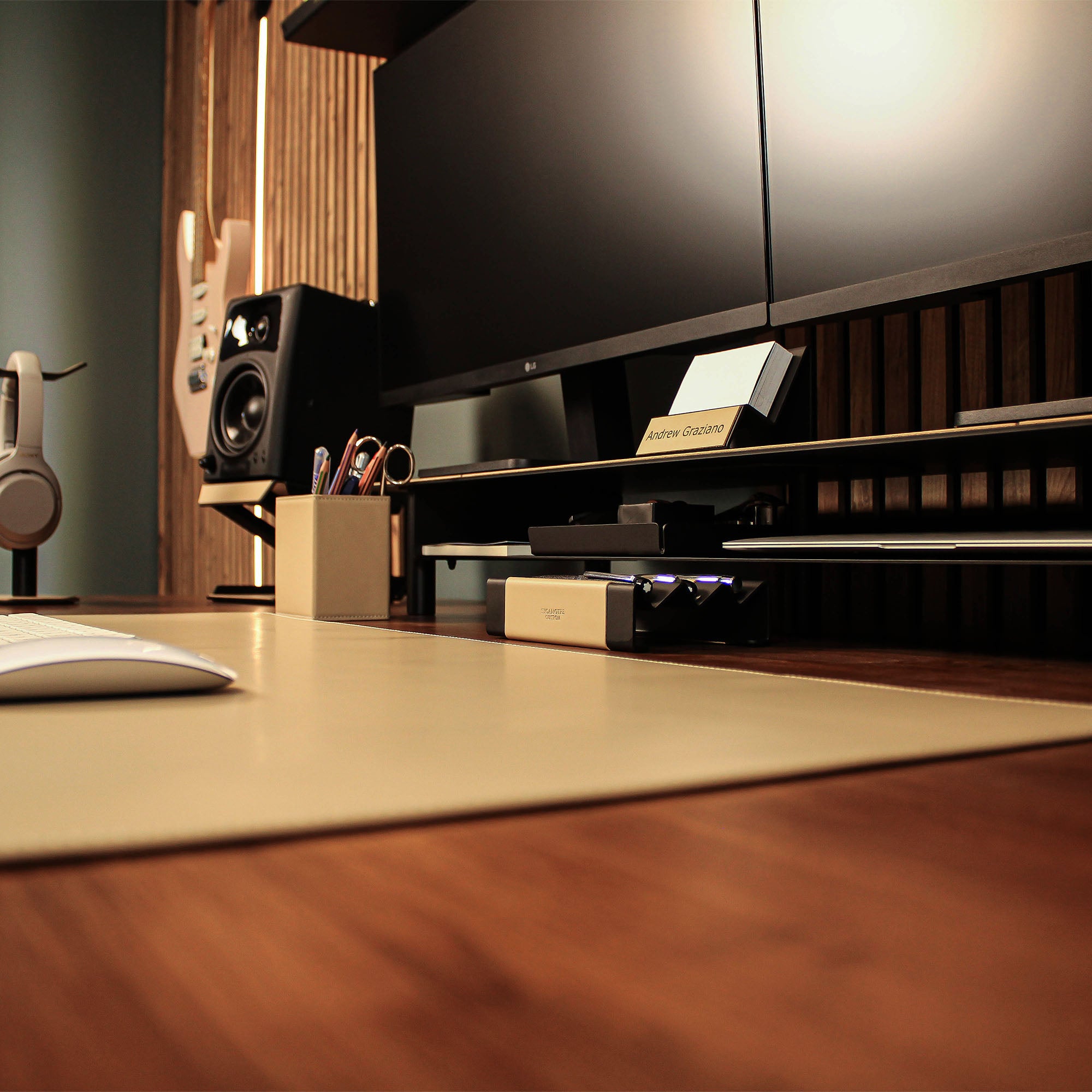 Group photo showing the full metal and leather collection with the latte valet tray