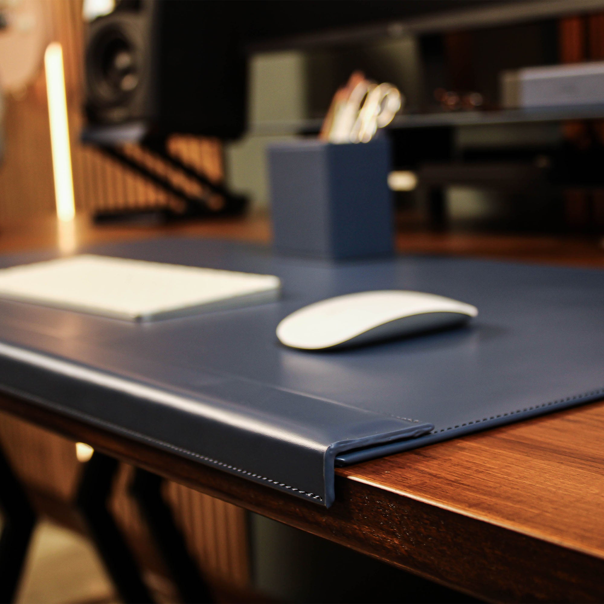 edge protector leather desk mat with magic mouse