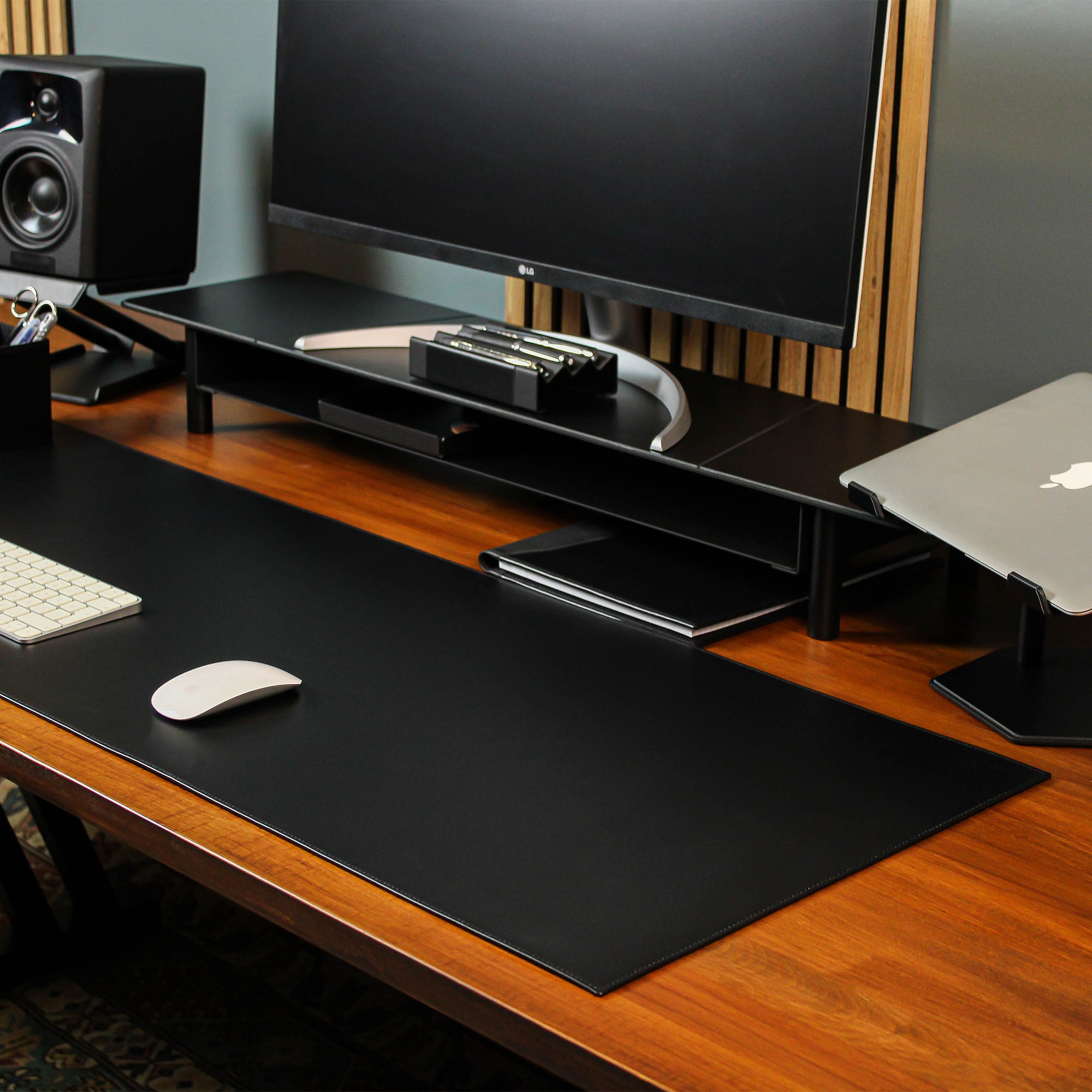 Black Leather desk mat on the desk