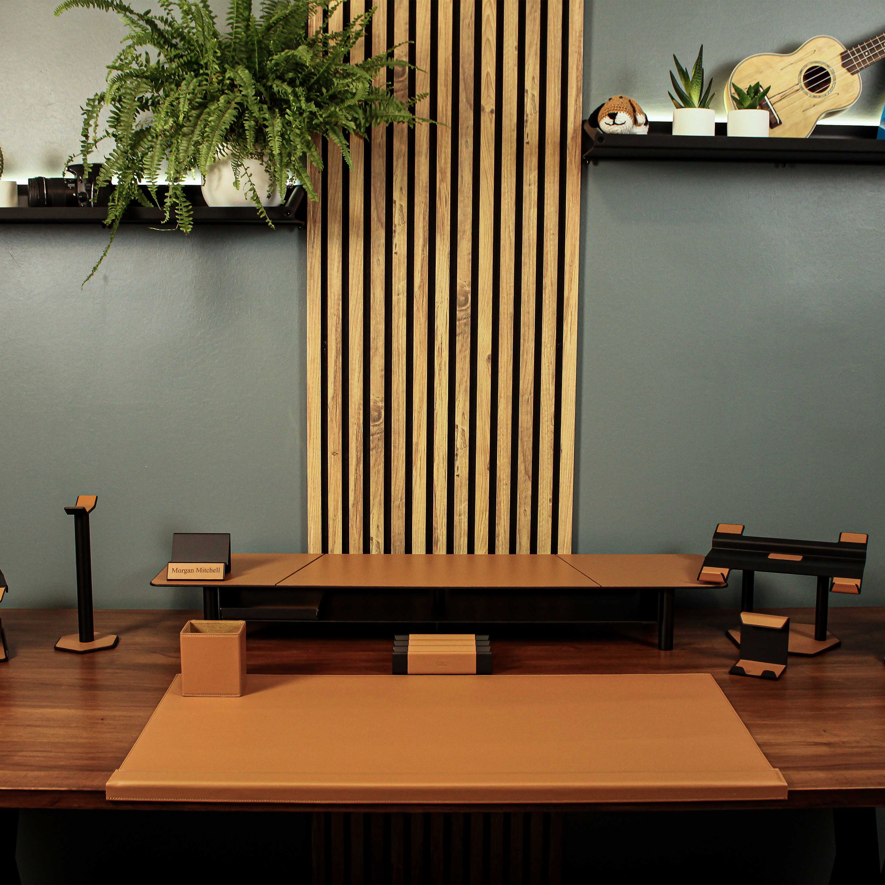 Brown Metal Monitor Stand office desk shelf organizer